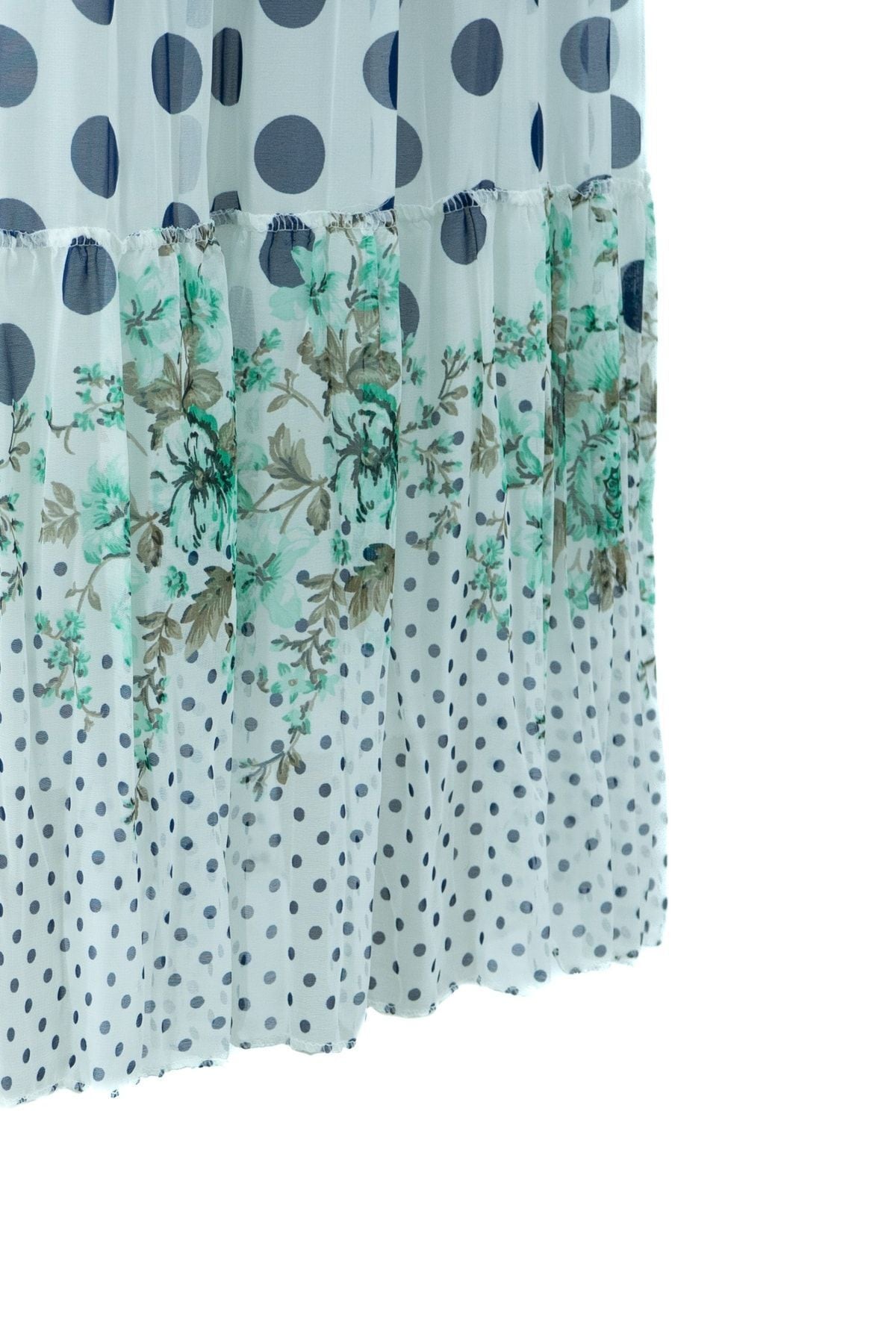 Kadın Bahar Puantiyesi Desenli Rahat Kesim Astarlı Likralı Üç Parçalı Premium Şifon Etek