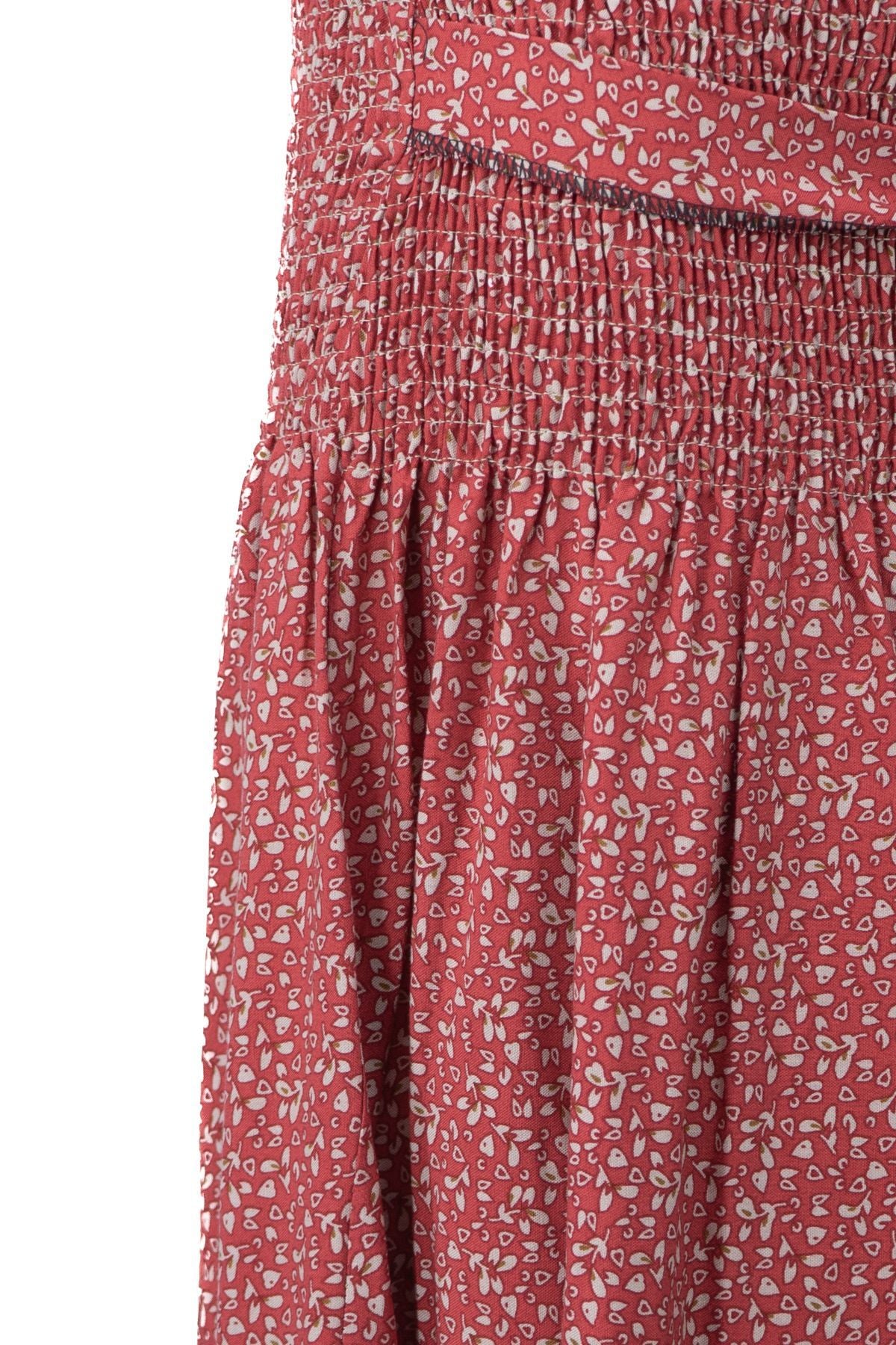 Kadın Etek Dokuma Viskon Kumaş Beli Lastikli Sümbül Çiçeği Desenli Rahat Kesim Tam Kalıp