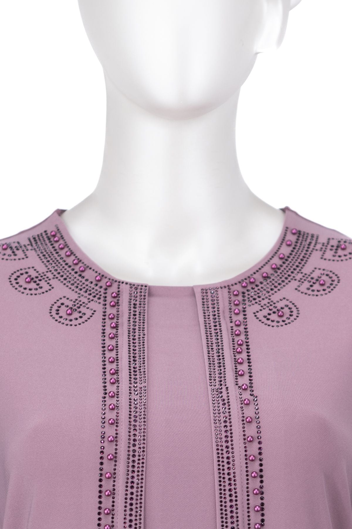 Kadın Sandy Kumaş Anne Bluz inci Taşlı Boncuklu Yuvarlak Yaka Likralı Rahat Kesim Tam Kalıp