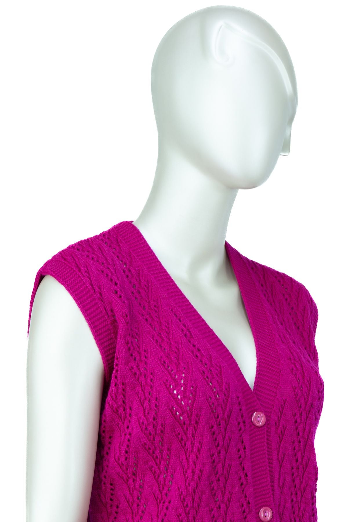 Kadın Kışlık Pamuklu Triko Klasik Örme Anne Yelek Kilim Örgü Model Önden Düğmeli Çift Cepli