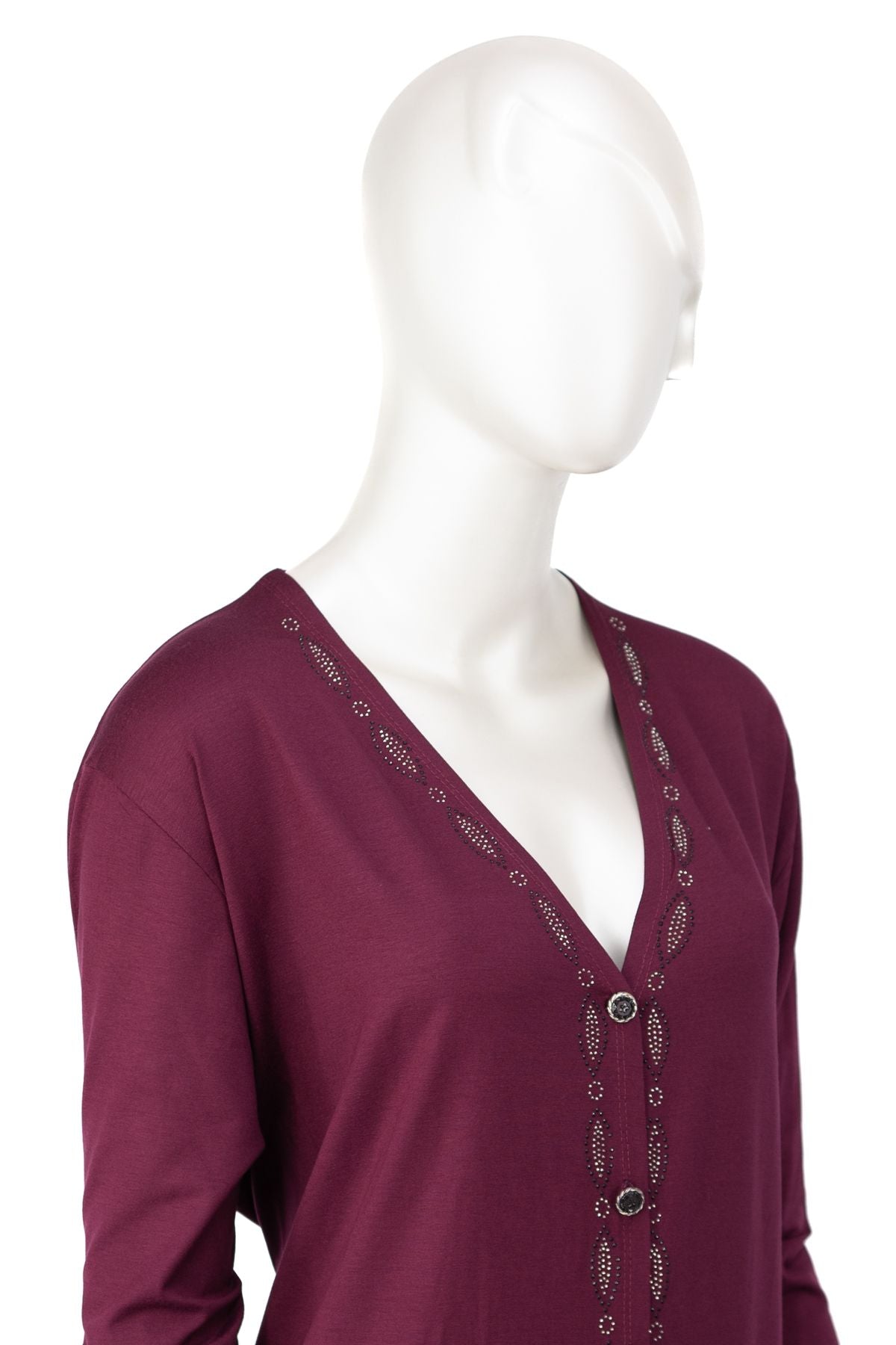 Kadın Turlu Viskon Penye Kumaş Anne Hırka V Yaka Modern Düğmeli ve Şık Taşlı Cepli Tam Kalıp