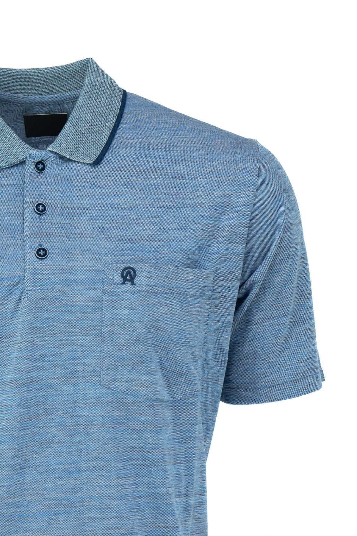 Erkek Polo Yaka Cepli Kısa Kol Puntolu Kırçıllı Desenli Tam Kalıp Pamuklu Kumaş T-shirt