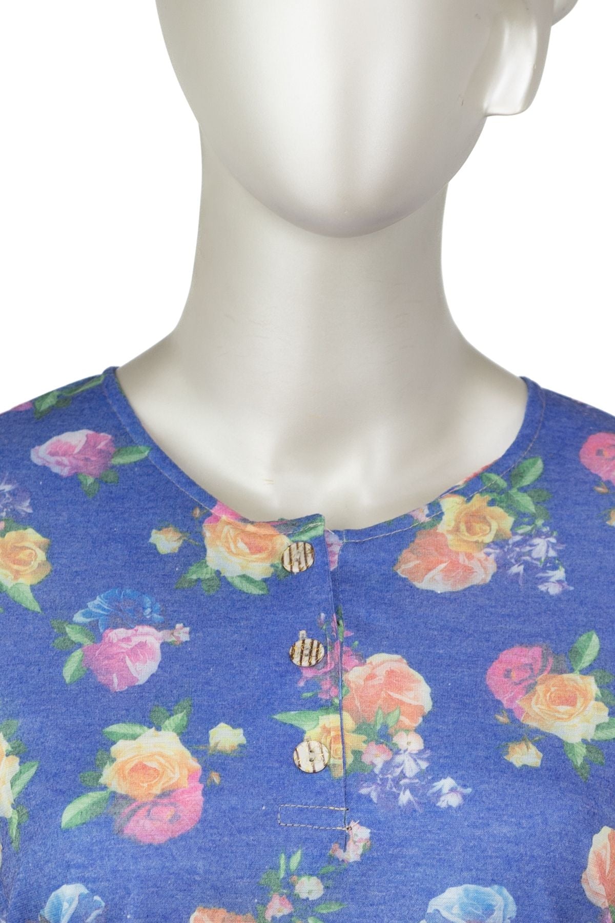 Kadın Kağıt Baskı Klasik Anne Bluz Pamuk Kumaş Gülüm Desenli Üç Düğmeli Tam Kalıp