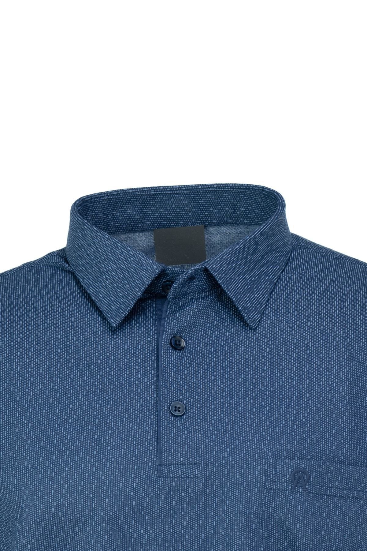 Erkek Gömlek Yaka Desenli Cepli Kısa Kollu Normal Kesim Premium Pamuklu Kumaş T-shirt