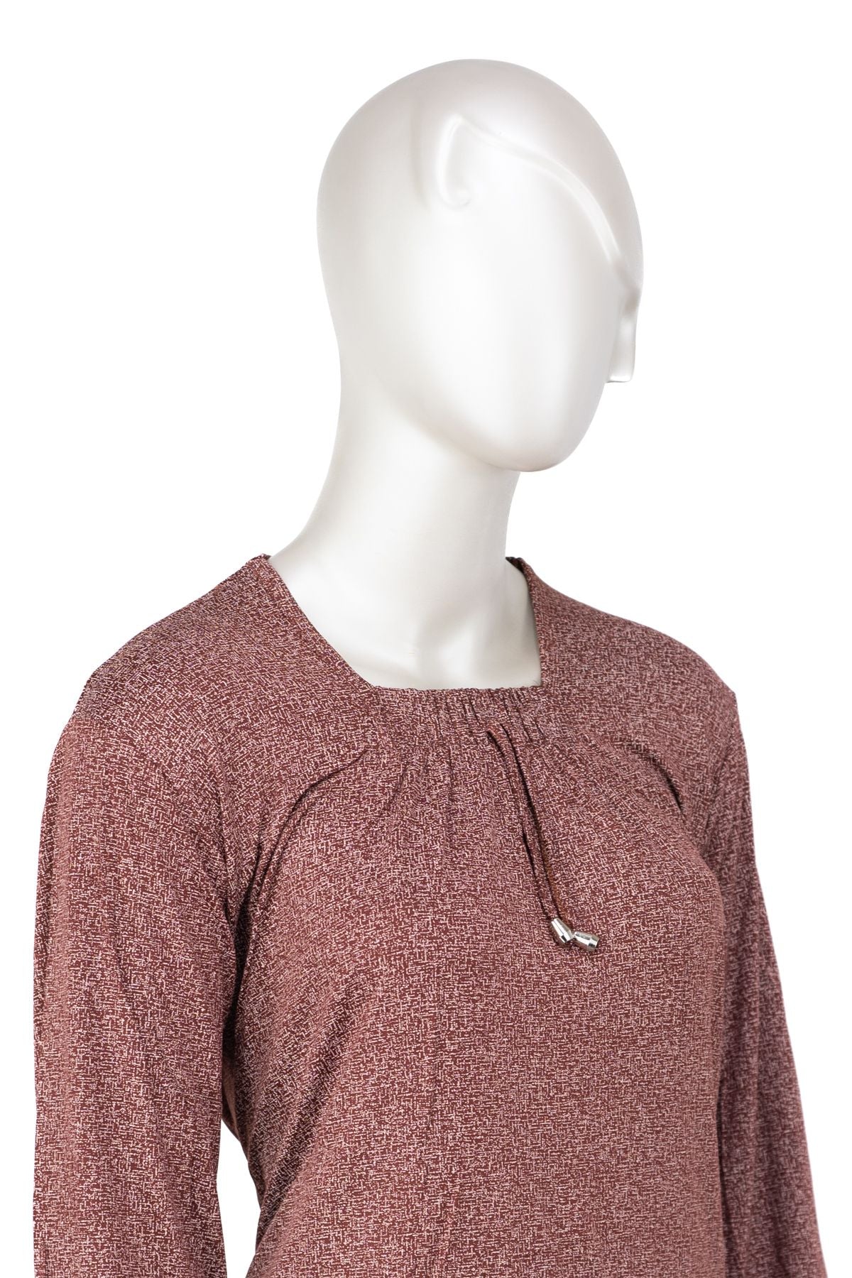 Kadın Turlu Viskon Penye Kumaş Anne Bluz Şık Kum Desenli Likralı Kare Yaka Uzun Kol TamKalıp