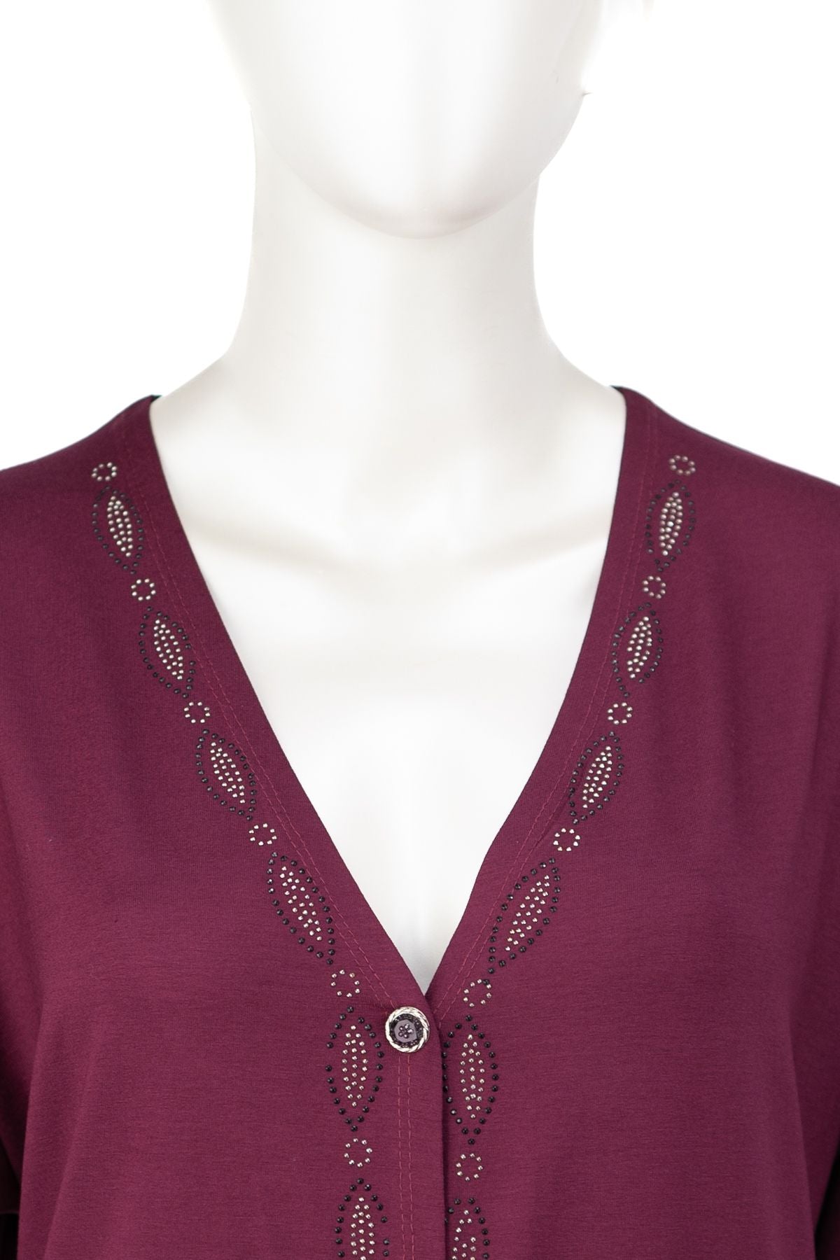 Kadın Turlu Viskon Penye Kumaş Anne Hırka V Yaka Modern Düğmeli ve Şık Taşlı Cepli Tam Kalıp