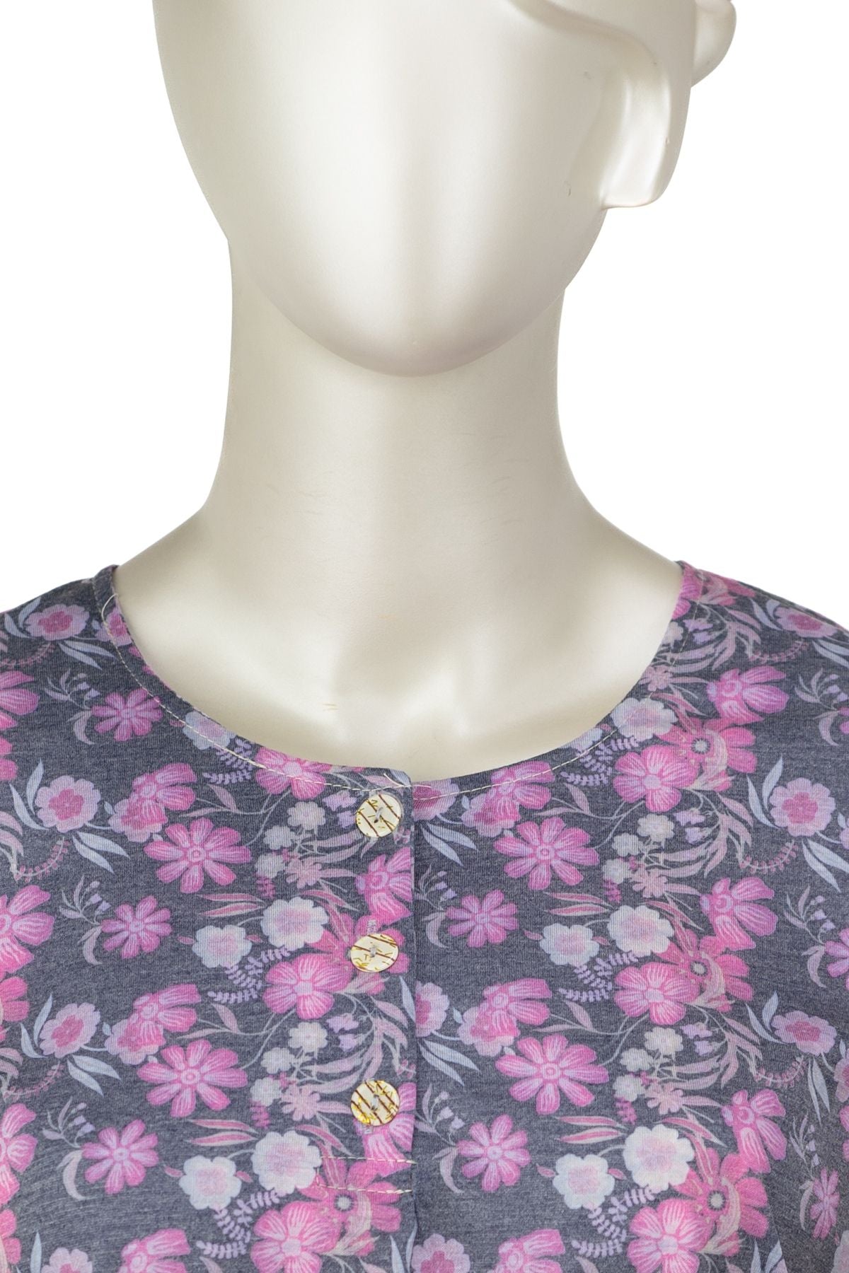 Kadın Kağıt Baskı Klasik Anne Bluz Pamuk Kumaş Fesleğen Desenli Üç Düğmeli Tam Kalıp