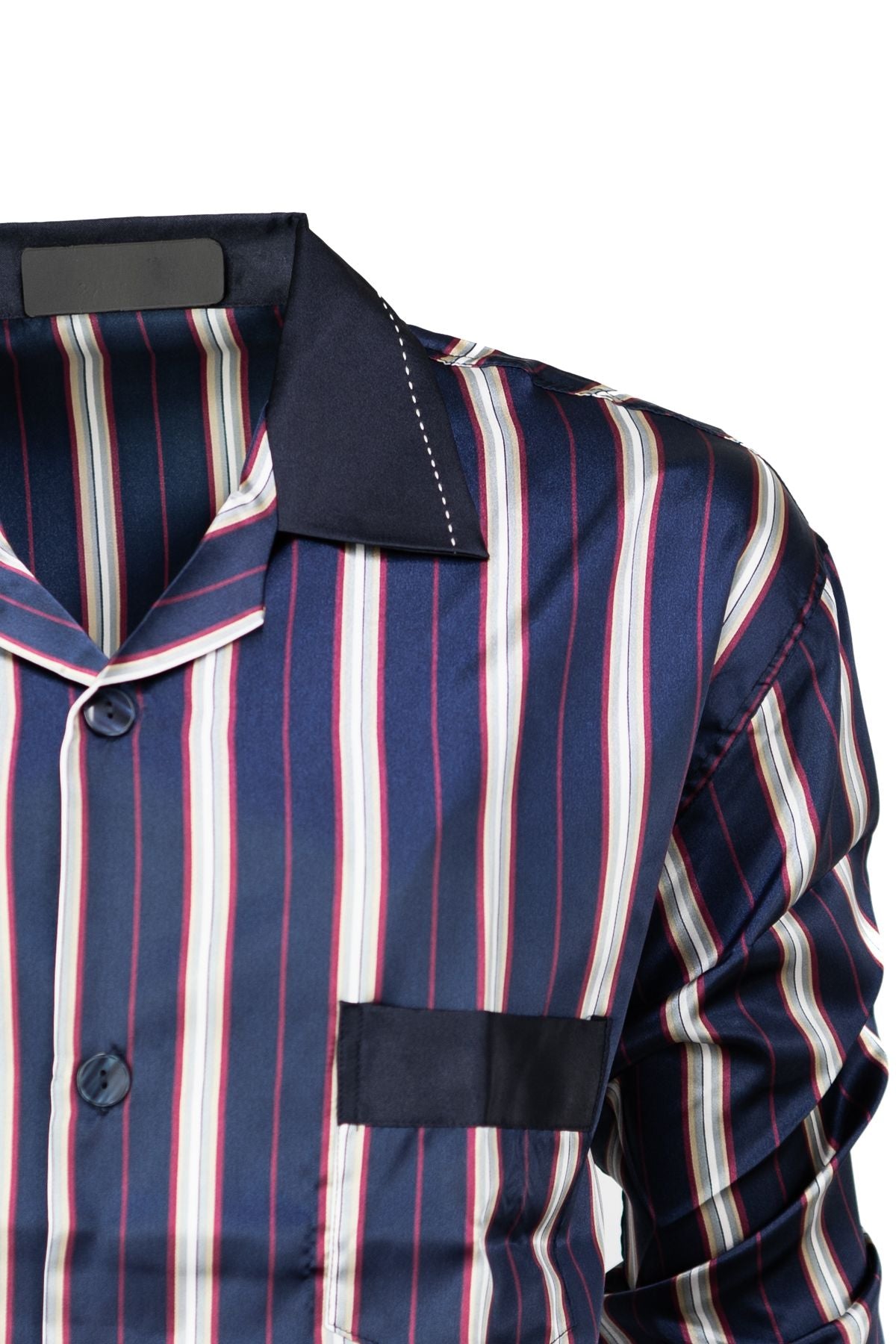 Erkek Klasik Model Pijama Takımı Premium ipeksi Saten Kumaş Çizgili Desenli Cepli Tam Kalıp