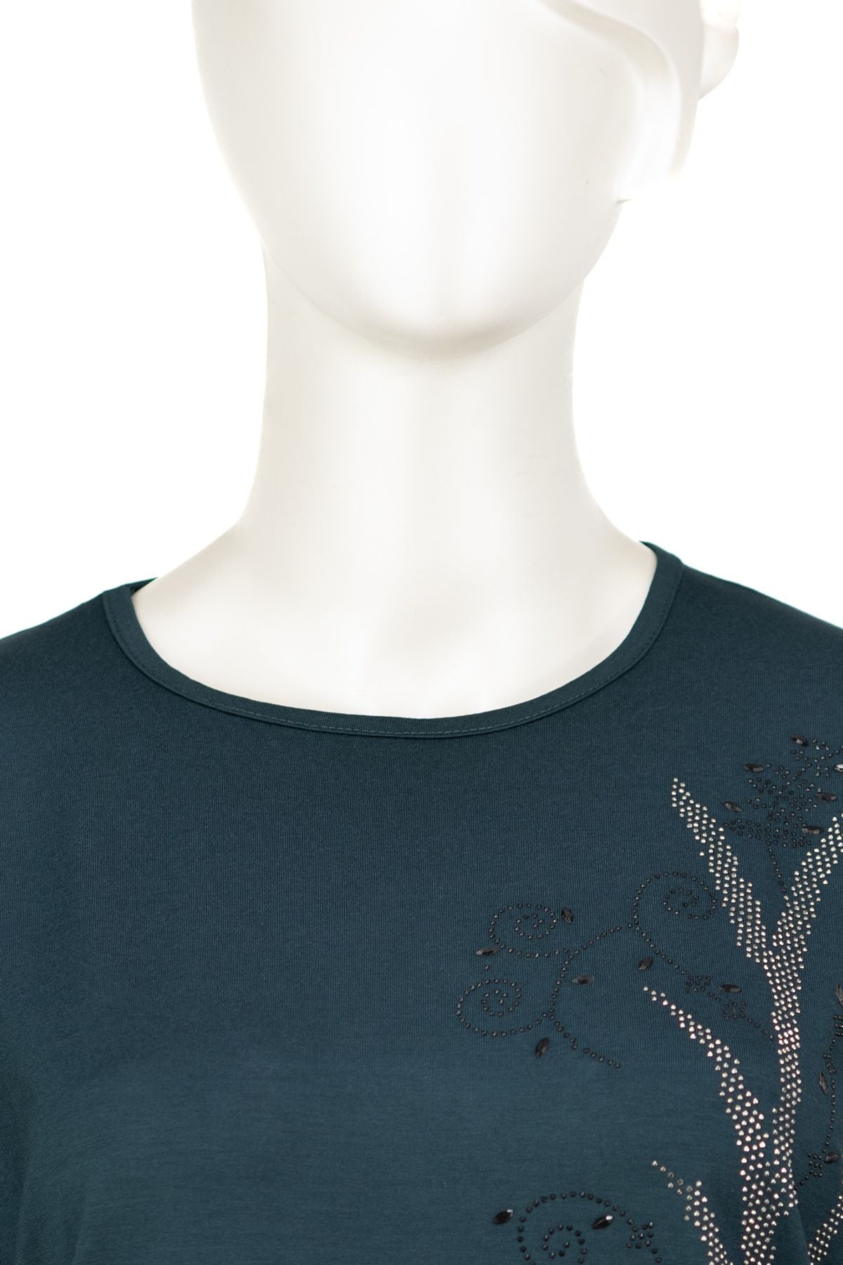 Kadın Turlu Viskon Penye Kumaş Anne Bluz Şık Çiçek Taşlı Yuvarlak Yaka Tam Kalıp Likralı