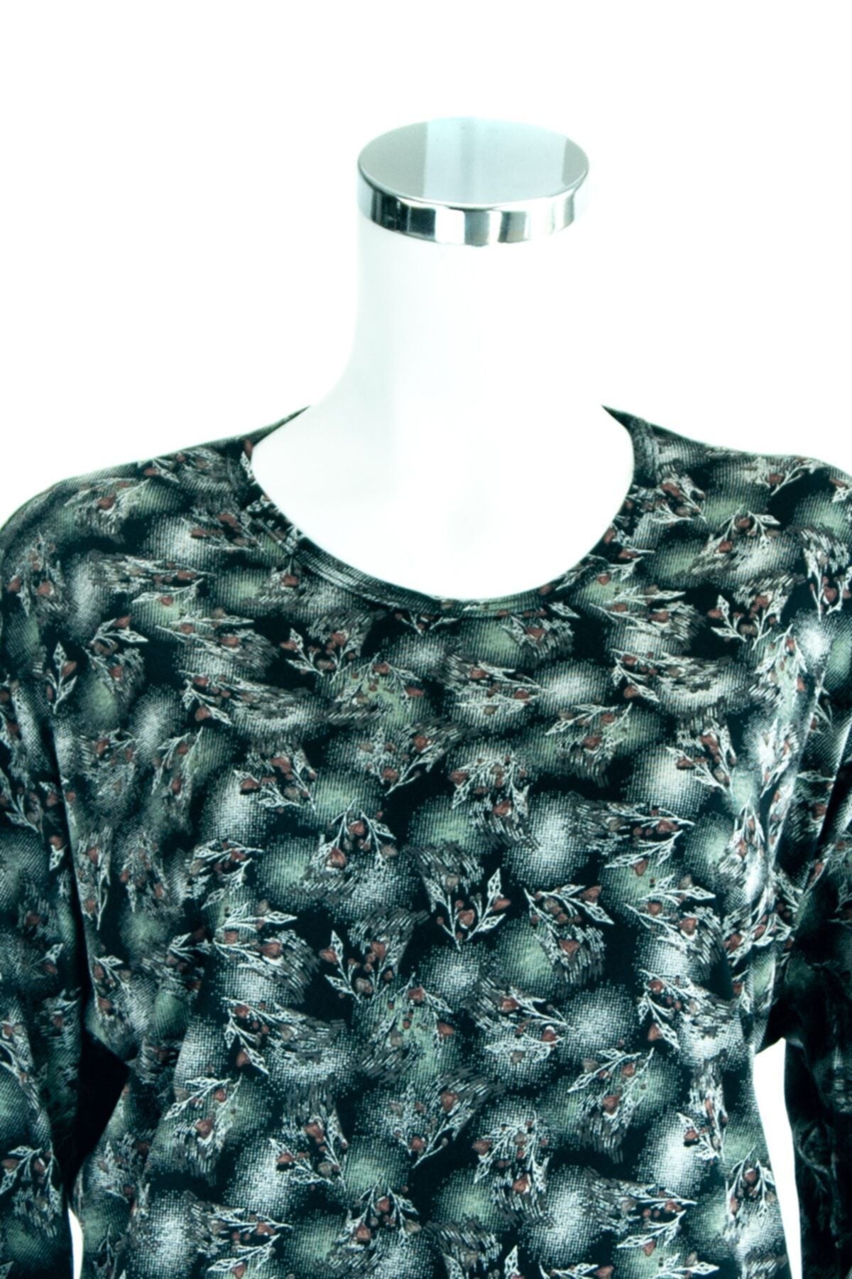 Kadın Yeşil Anne Butik Bluz Şirin Çiçek Buketi Desenli Rahat Kesim Büyük Beden Viskon Kumaş