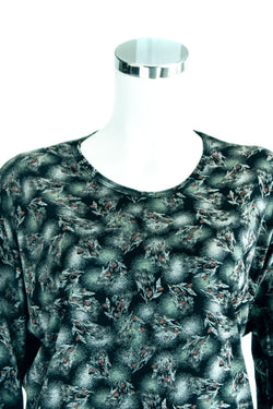 Kadın Yeşil Anne Butik Bluz Şirin Çiçek Buketi Desenli Rahat Kesim Büyük Beden Viskon Kumaş