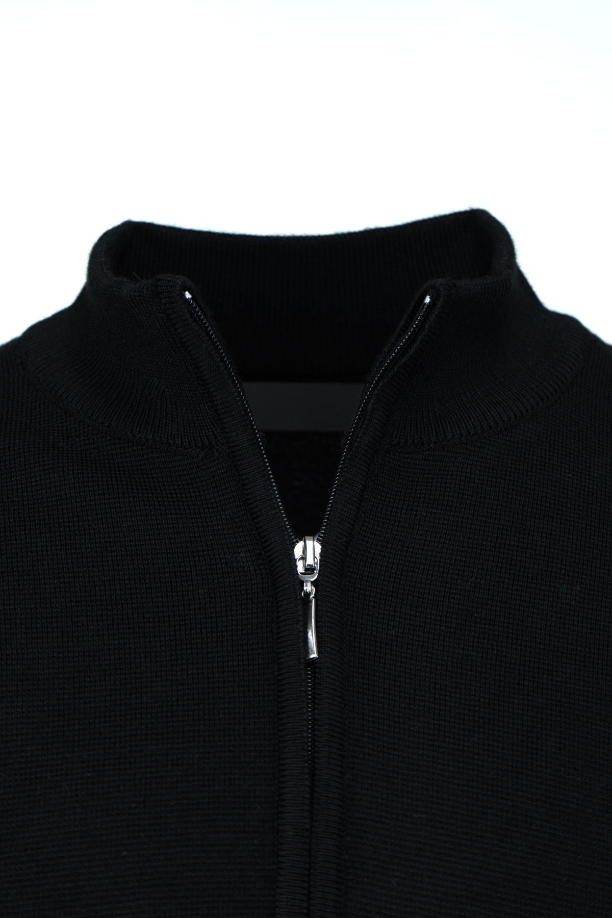 Erkek Kışlık Fermuarlı Hırka Yünlü Örme Hakim Yaka Cepli Uzun Kollu Premium Model Rahat