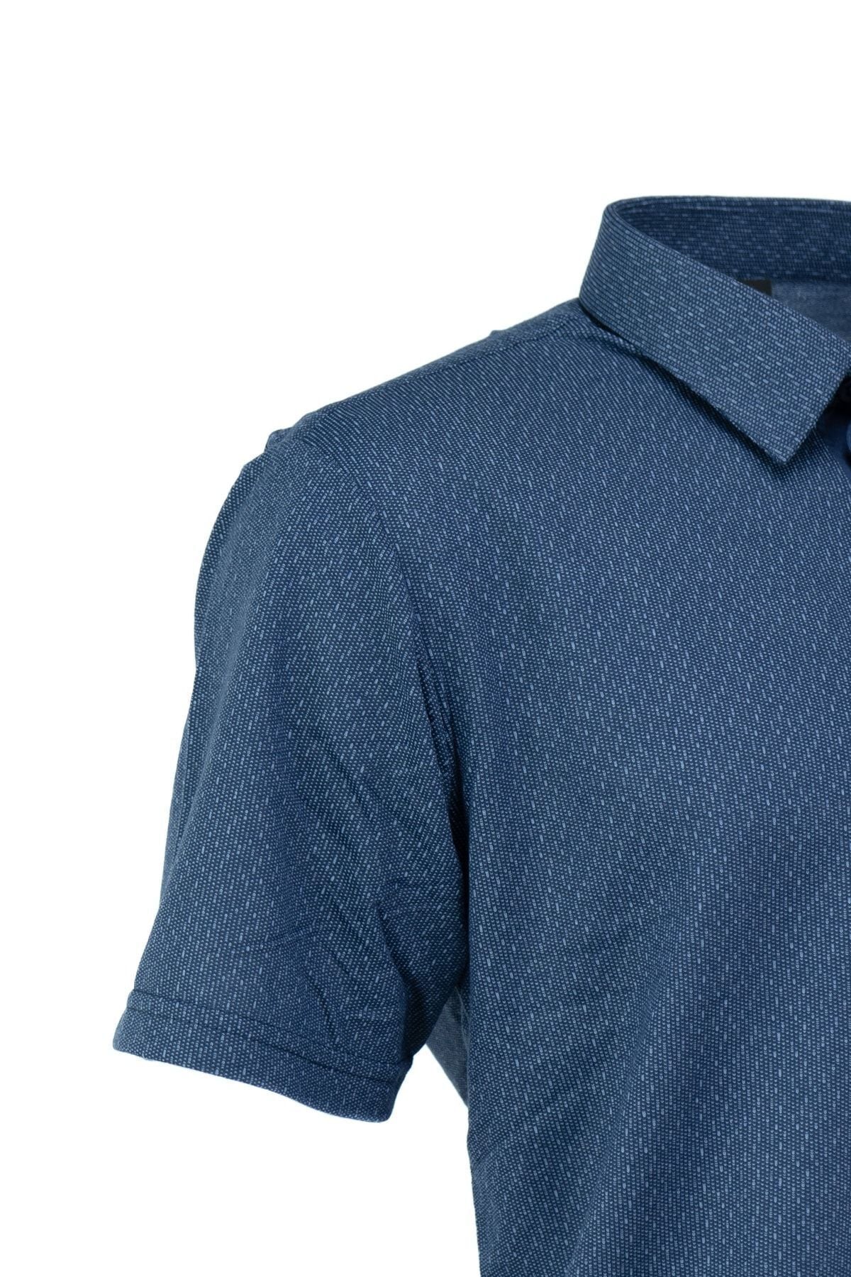 Erkek Gömlek Yaka Desenli Cepli Kısa Kollu Normal Kesim Premium Pamuklu Kumaş T-shirt