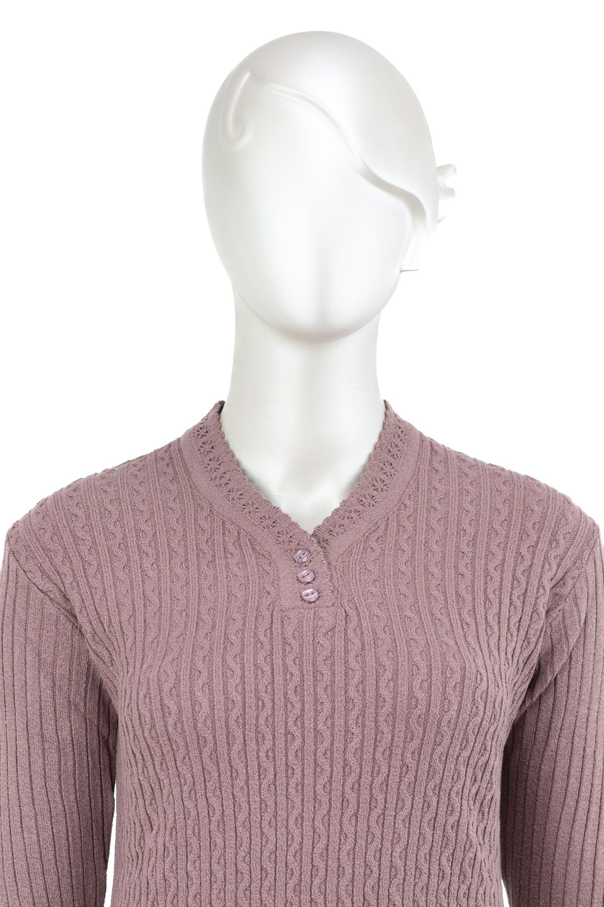 Kadın Kışlık Pamuklu Kardelen Örme Triko Anne Kazak Düğmeli V Yaka Likralı Rahat Tam Kalıp