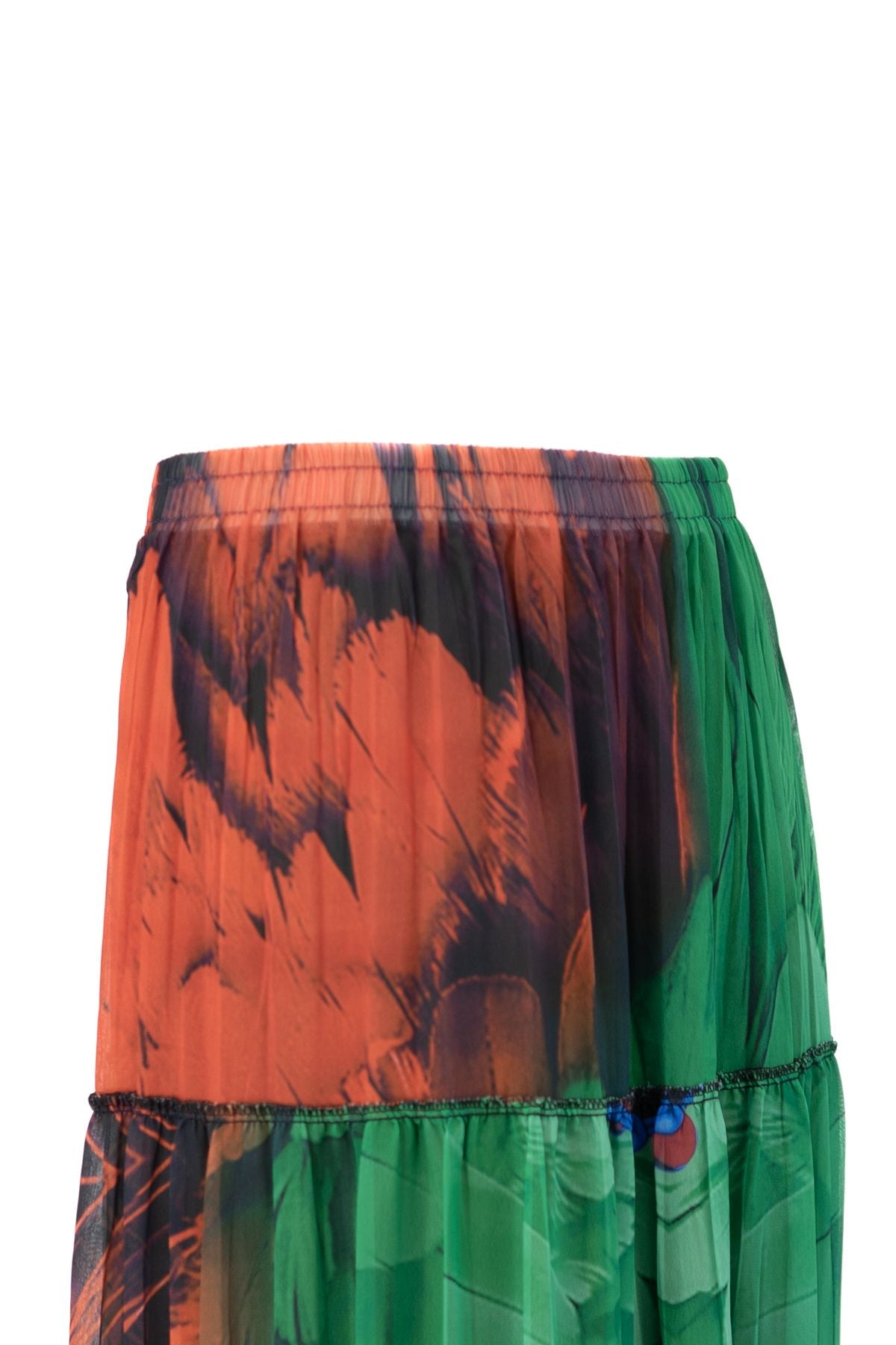 Kadın Premium Astarlı Şifon Etek Çiçek Pastel Desenli Beli Lastiklı Rahat Kesim