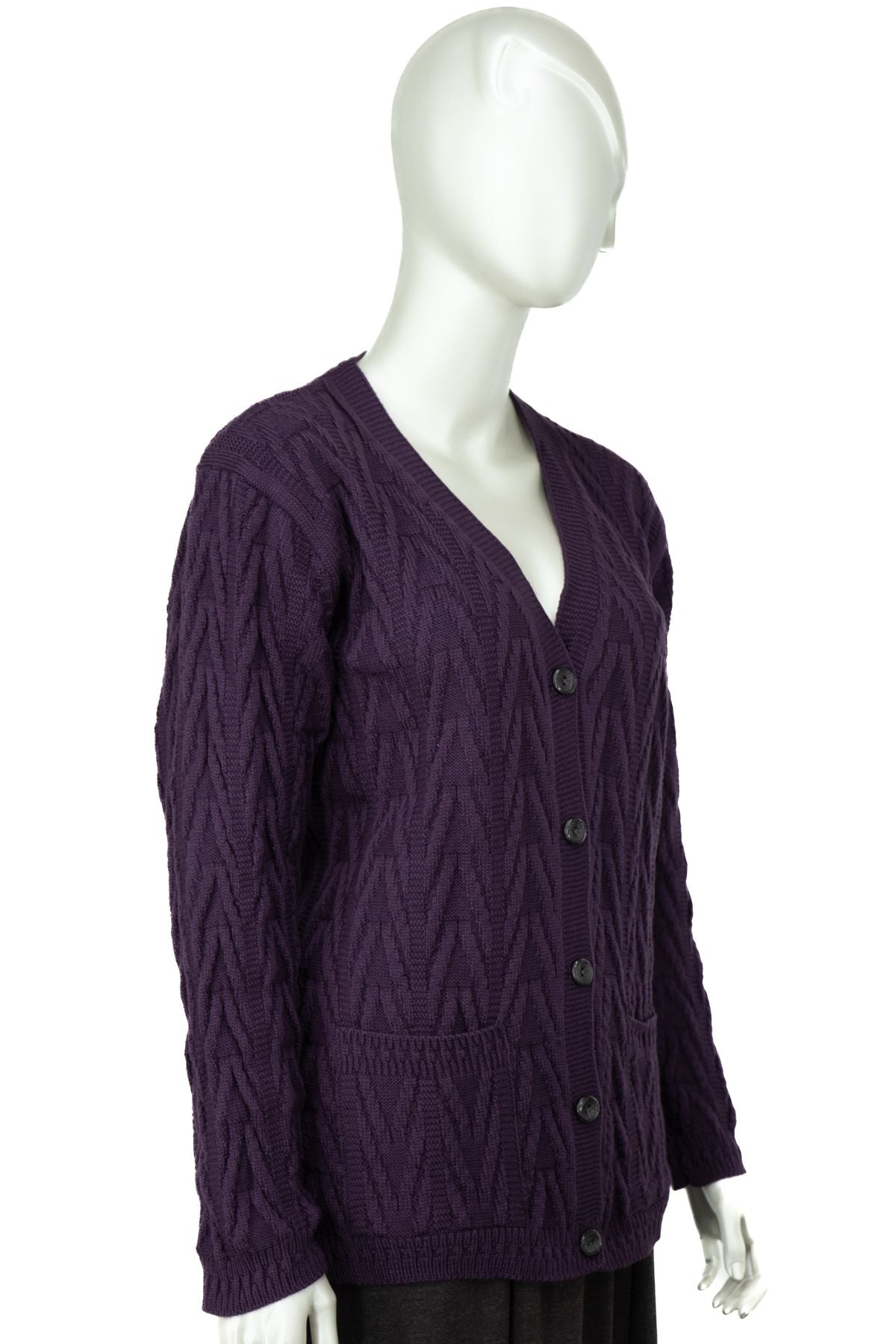 Kadın Kışlık Önden Düğmeli Uzun Kollu Çift Cepli Likralı Pamuklu Triko Dokuma Anne Hırka