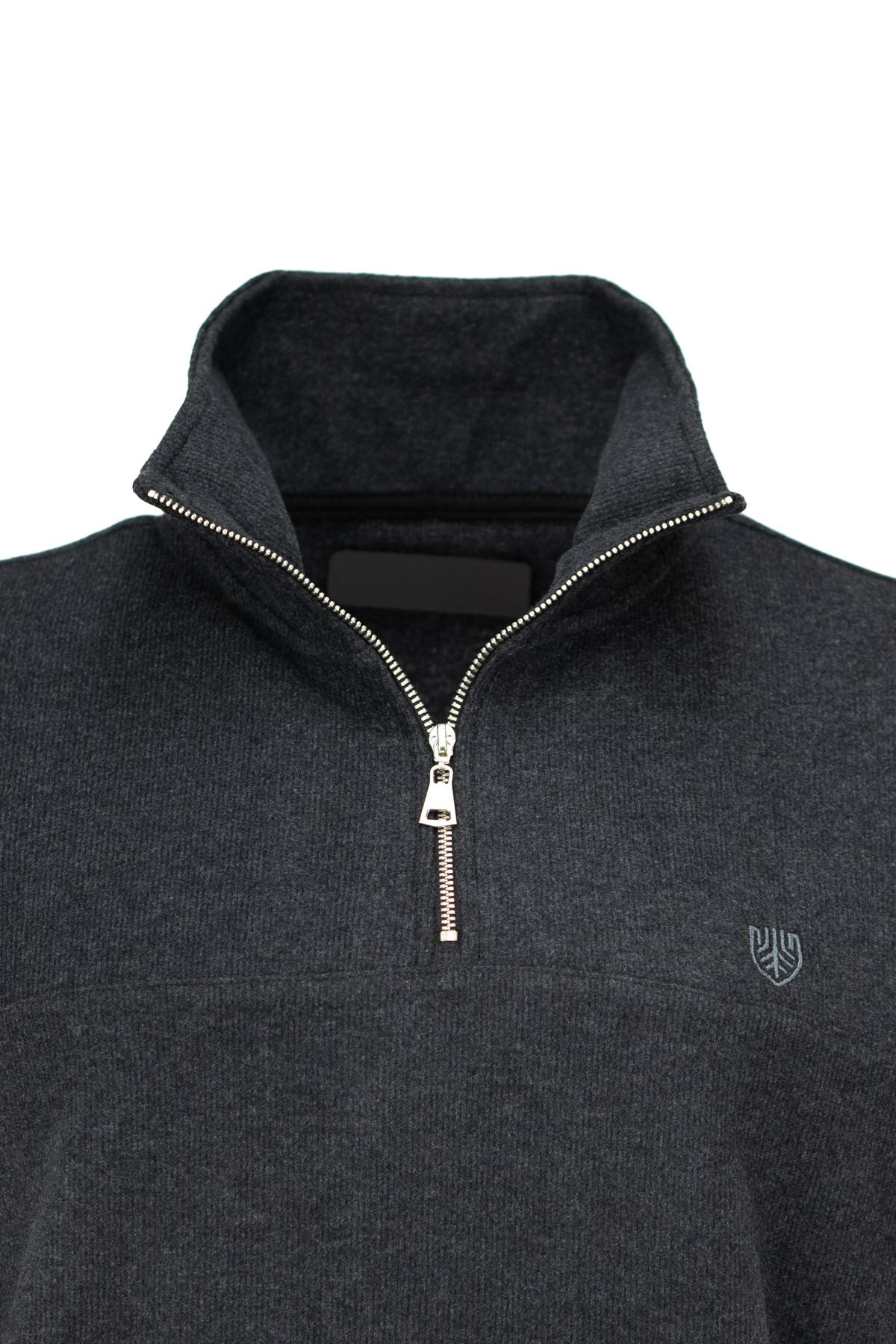 Erkek Kışlık Şardonlu Premium Pamuklu Örme Kazak Yarım Fermuarlı Şık Armalı Rahat Tam Kalıp