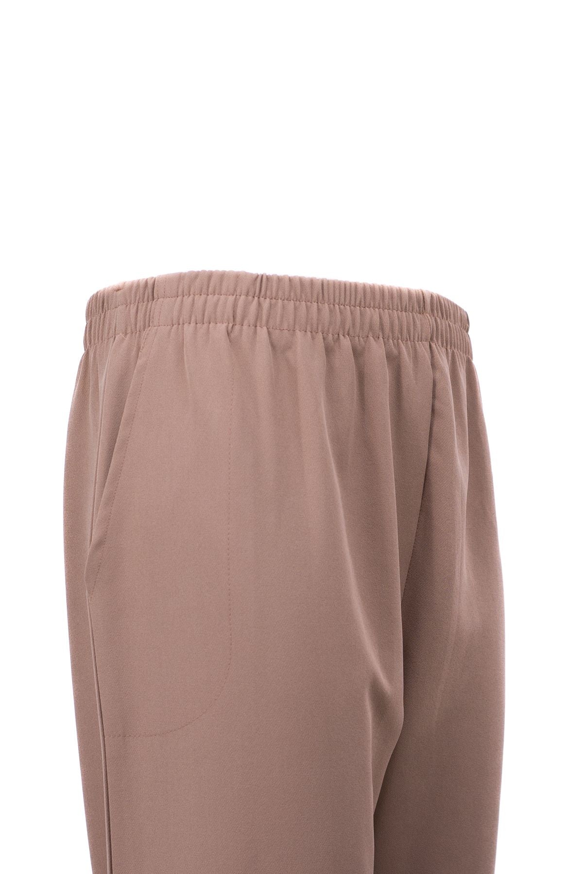 Kadın Beli Lastikli Pantolon Cepli Havuç Paça Krep Hürrem Kumaş Rahat Kesim Tam Kalıp