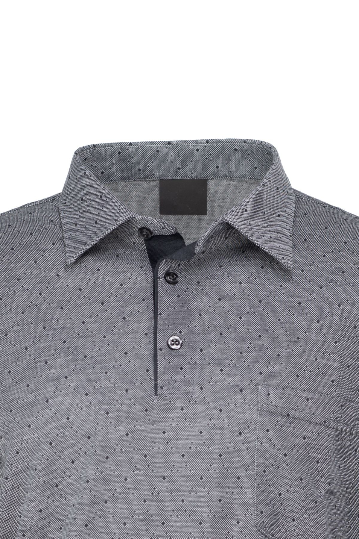 Erkek Pamuklu Kumaş T-Shirt Düğmeli Gömlek Yaka Cepli Kısa Kollu Şık Nokta Desenli Tam Kalıp