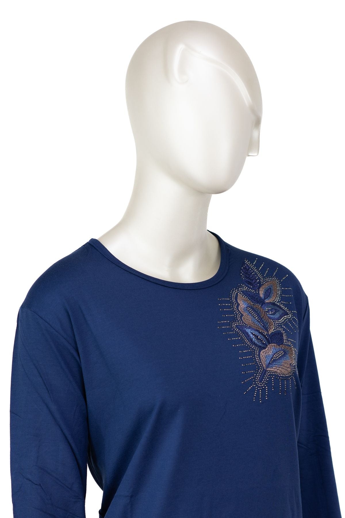 Kadın Turlu Viskon Penye Kumaş Anne Bluz Elmas Taşlı ve Nakışlı Likralı Tam Kalıp