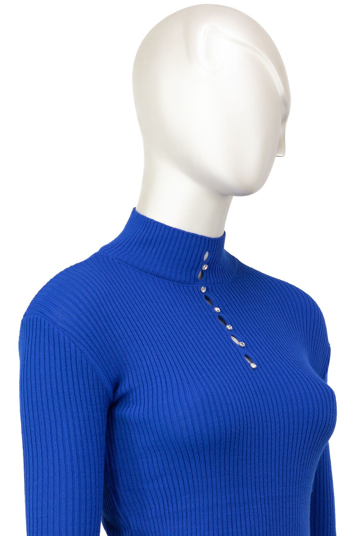 Kadın Kışlık Göğüste Şık Taşlı Yarım Yaka Bedene Oturan Likralı Örme Triko Badi Kazak