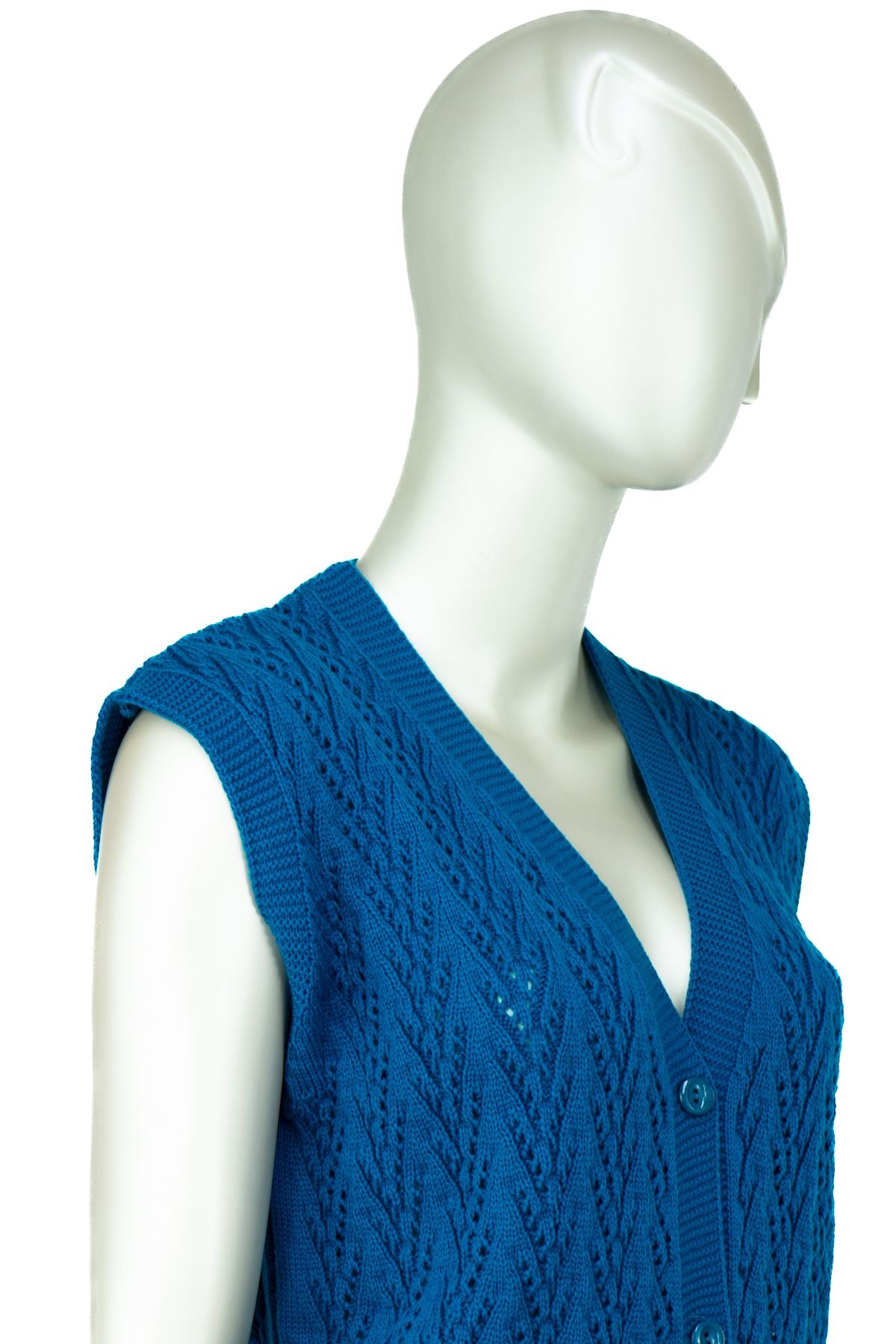 Kadın Kışlık Pamuklu Triko Klasik Örme Anne Yelek Kilim Örgü Model Önden Düğmeli Çift Cepli