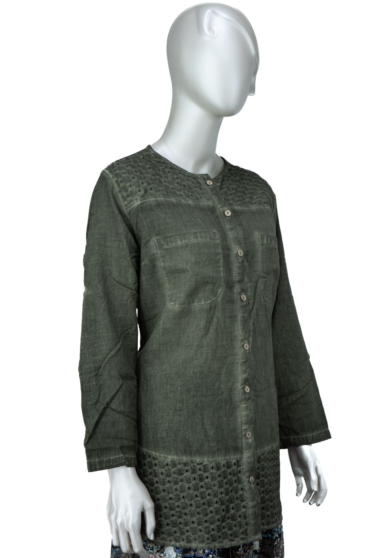 Kadın Şile Bezi Anne Bluz Pamuklu Bisiklet Yaka Kendinden Desenli Önü Düğmeli Likrasız Rahat