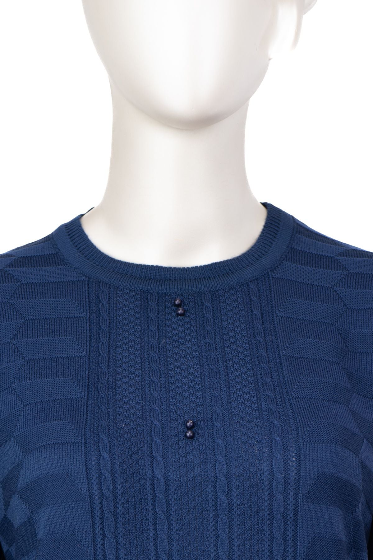 Kadın Kışlık Pamuklu Triko Dokuma Anne Kazak Boncuklu Damlam Motifli Yuvarlak Yakalı