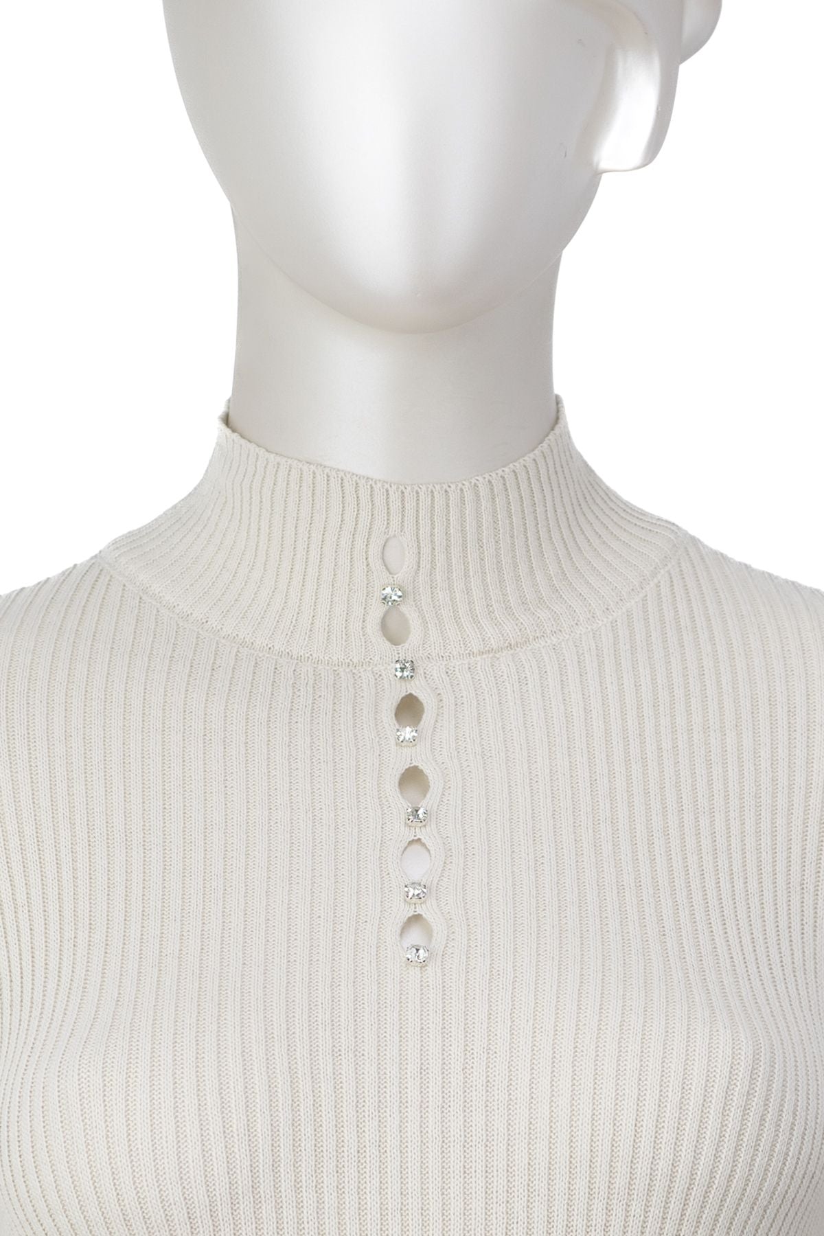 Kadın Kışlık Göğüste Şık Taşlı Yarım Yaka Bedene Oturan Likralı Örme Triko Badi Kazak