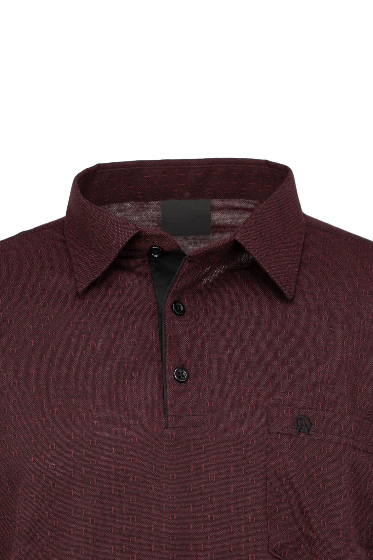 Erkek Pamuklu Kumaş T-Shirt Düğmeli Gömlek Yaka Cepli Kısa Kol Desenli Rahat Kesim Tam Kalıp