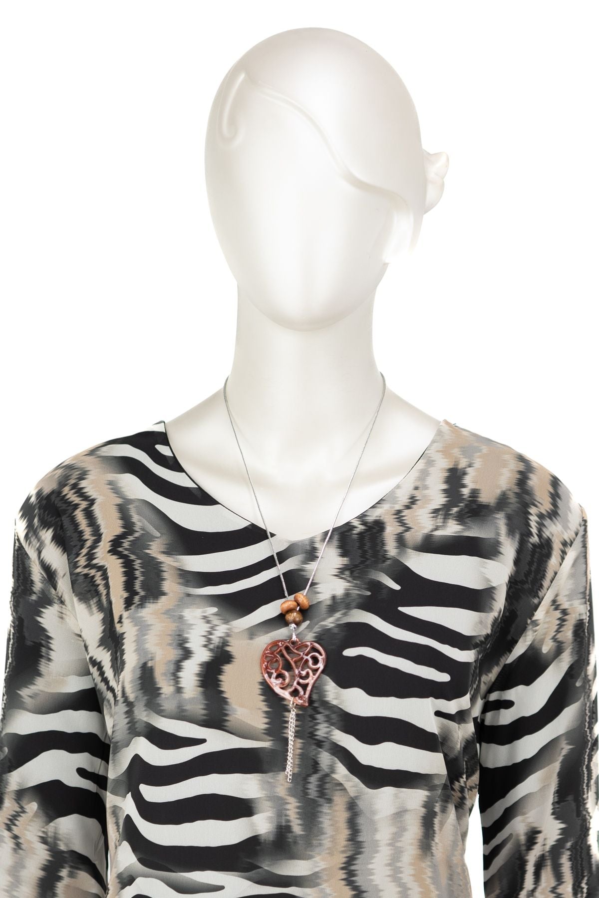 Kadın Klasik Şifon Anne Bluz Viskoz Kumaş Deniz Desenli Kolyeli Astarlı Rahat Tam Kalıp