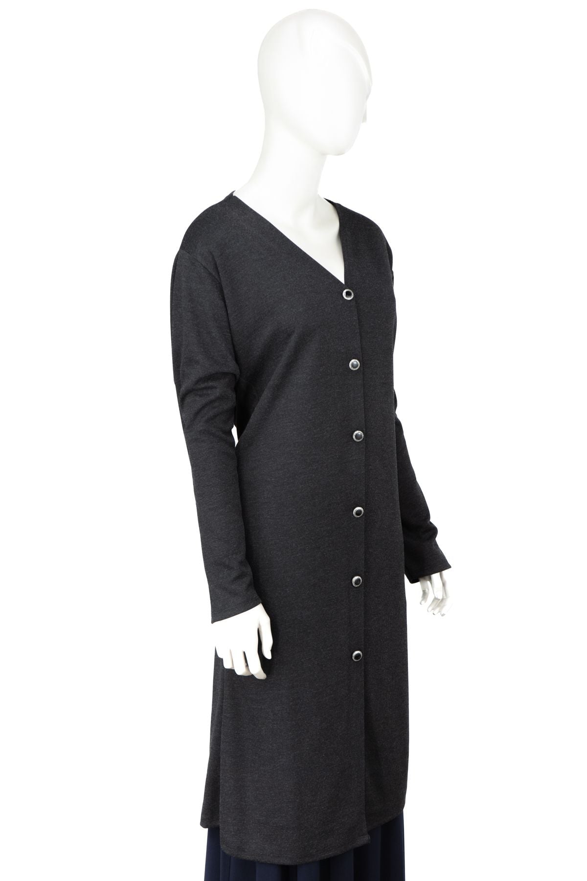 Kadın Kışlık Anne Uzun Hırka Ecrin Örme Boydan Düğmeli V Yaka Çift Cepli Manzara Model