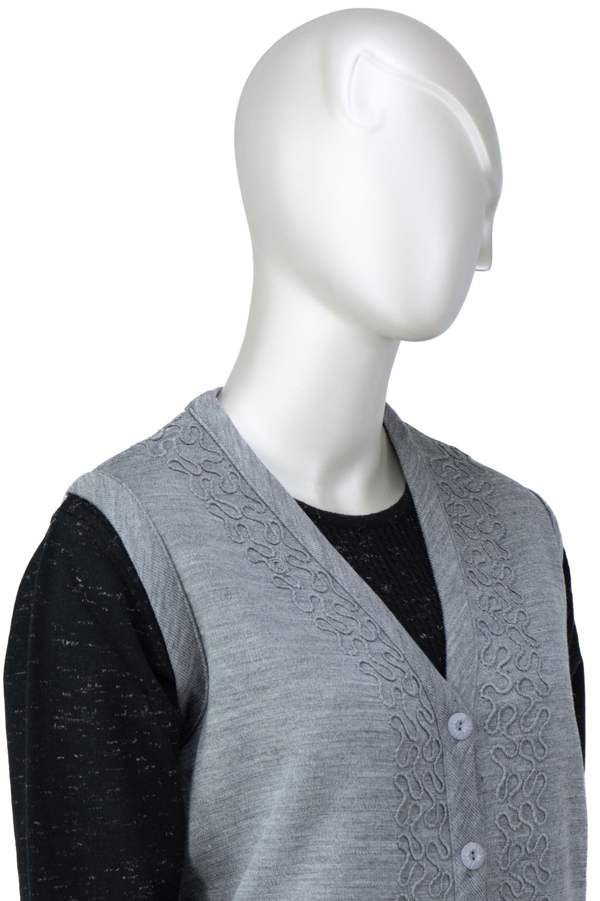 Kadın Çelik Örme Anne Yelek V Yaka Sarmaşık Nakışlı Çift Cepli Düğmeli Tam Kalıp Likralı