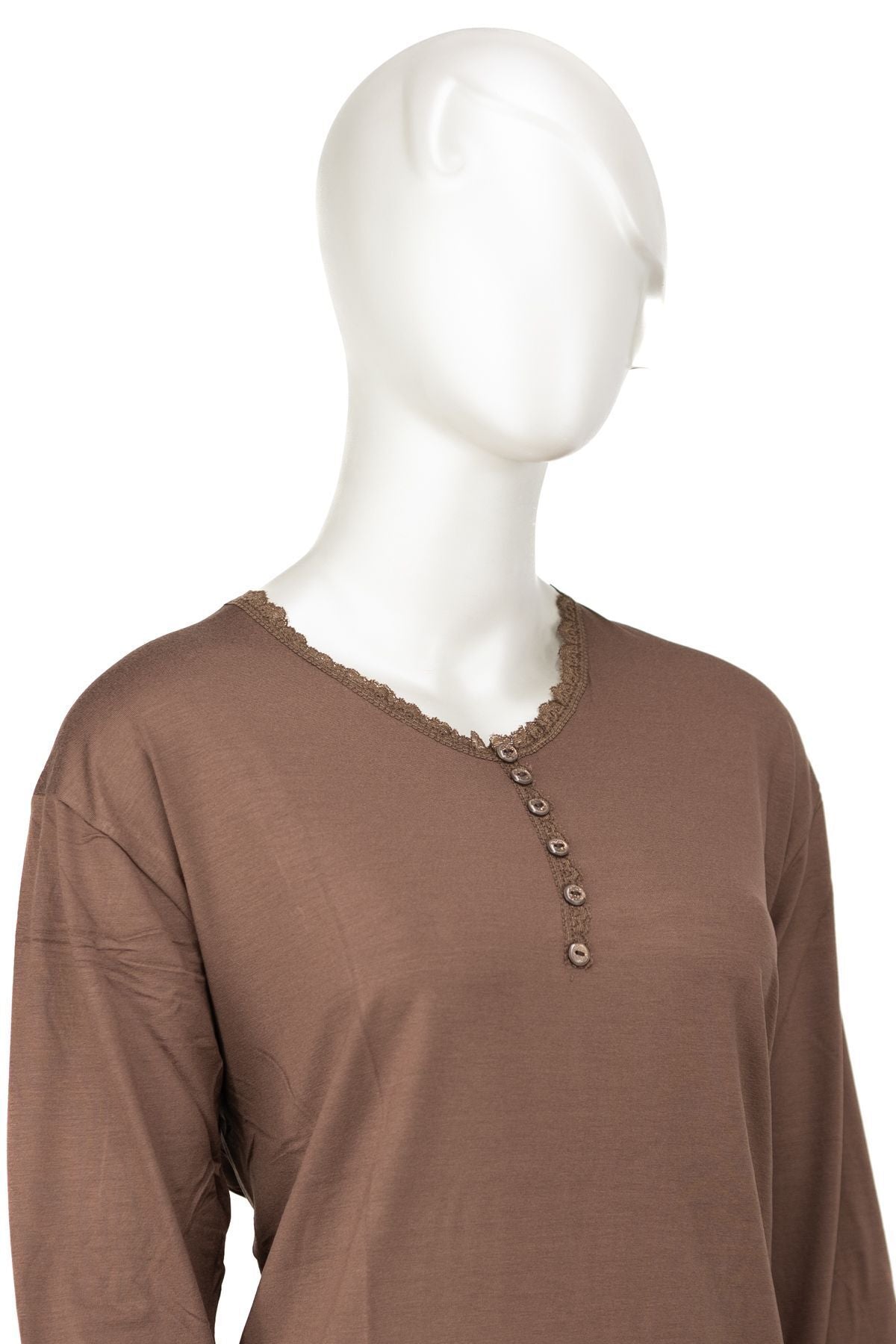 Kadın Turlu Viskon Penye Kumaş Anne Bluz Şık Fırfırlı V Yaka Normal Kesim Tam Kalıp Likralı