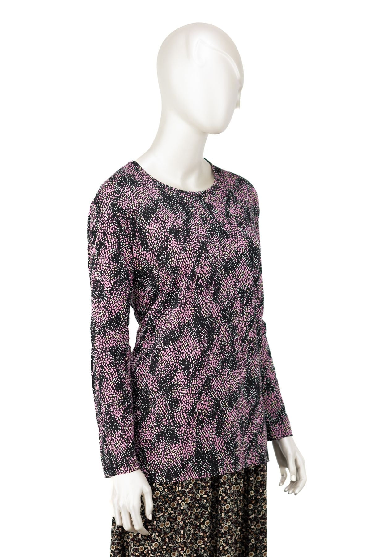 Kadın Turlu Viskon Penye Kumaş Anne Bluz Şık Puantiye Desenli Likralı Yuvarlak Yaka TamKalıp