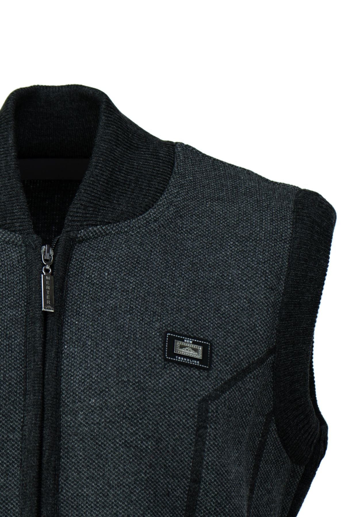 Erkek Kışlık Yünlü Örme Triko Yelek Fermuarlı Cepli Armalı Hakim Yaka Rahat Klasik Model