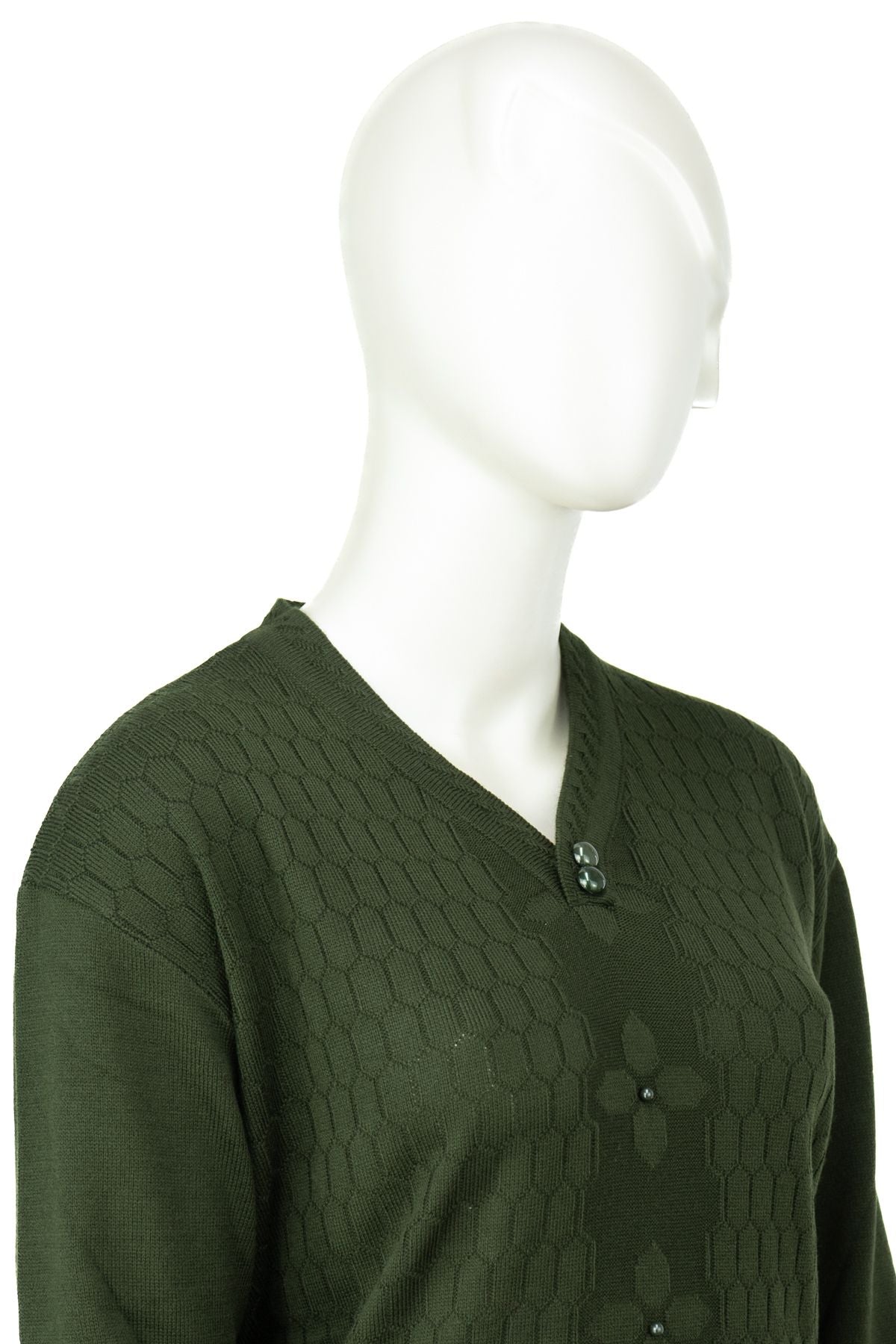 Kadın Kışlık Pamuklu Triko Dokuma Anne Kazak Boncuklu Petek Motifli V Yakalı Rahat Kesim