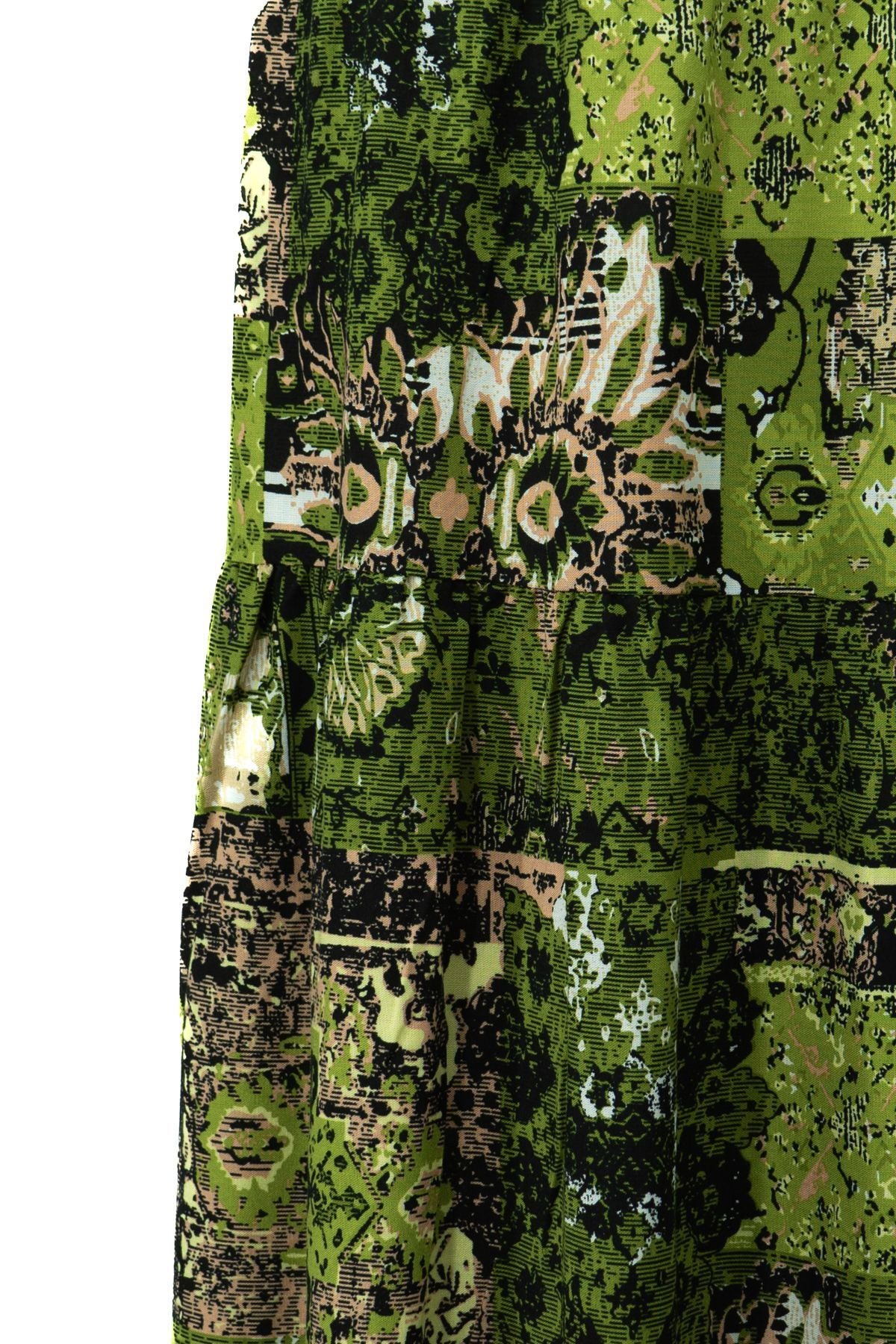 Kadın Dokuma Viskon Kumaş Parçalı Anne Etek Sümbül Çiçeği Desenli Beli Lastikli Rahat Kesim