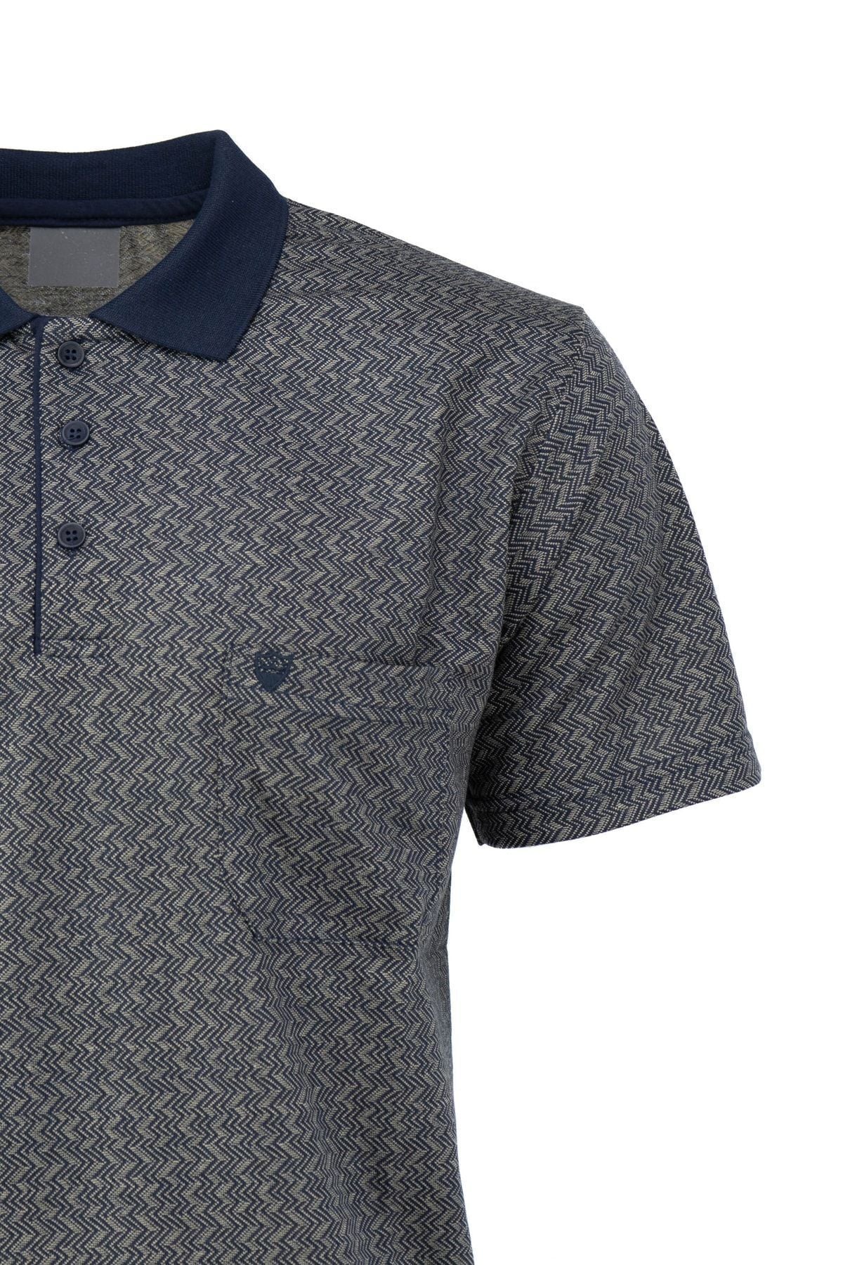 Erkek Polo Yaka Şık Desenli Cepli Kısa Kollu Rahat Tam Kalıp Premium Pamuklu Kumaş T-shirt