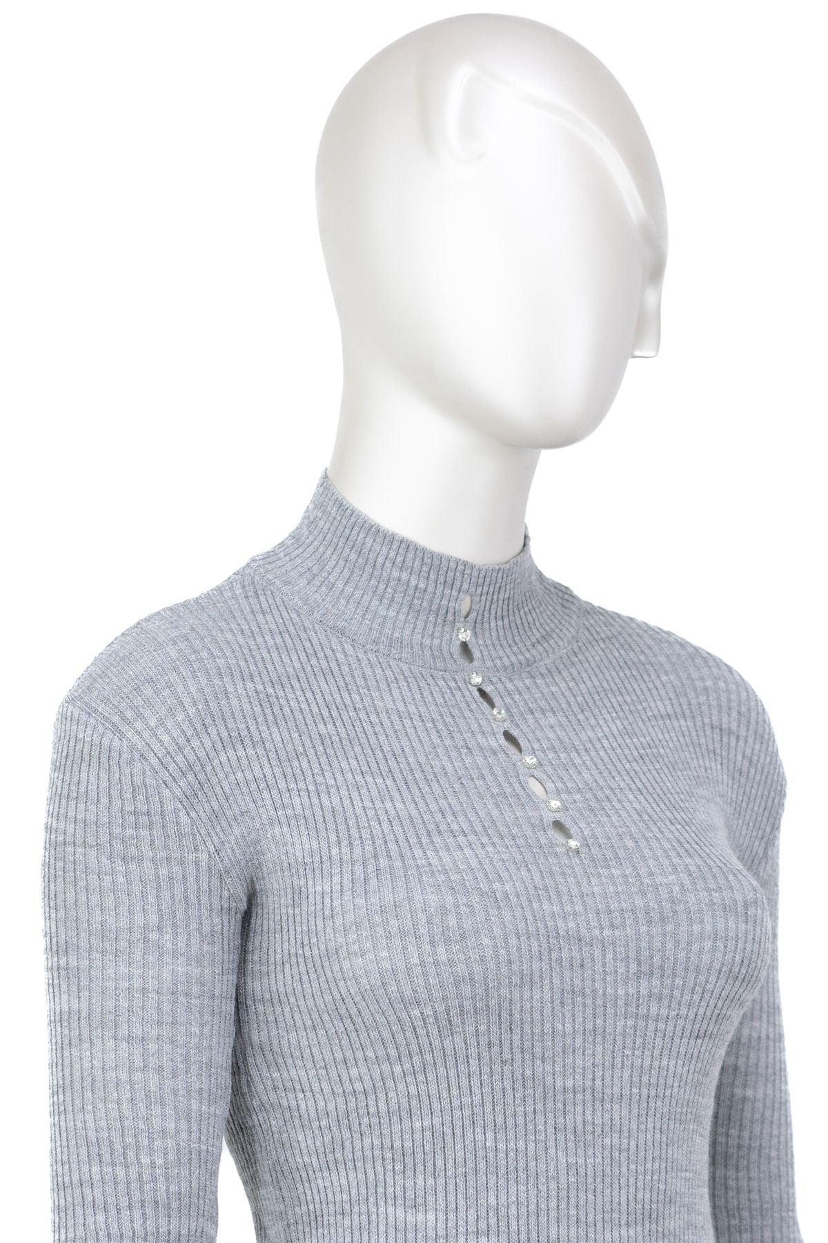 Kadın Kışlık Göğüste Şık Taşlı Yarım Yaka Bedene Oturan Likralı Örme Triko Badi Kazak