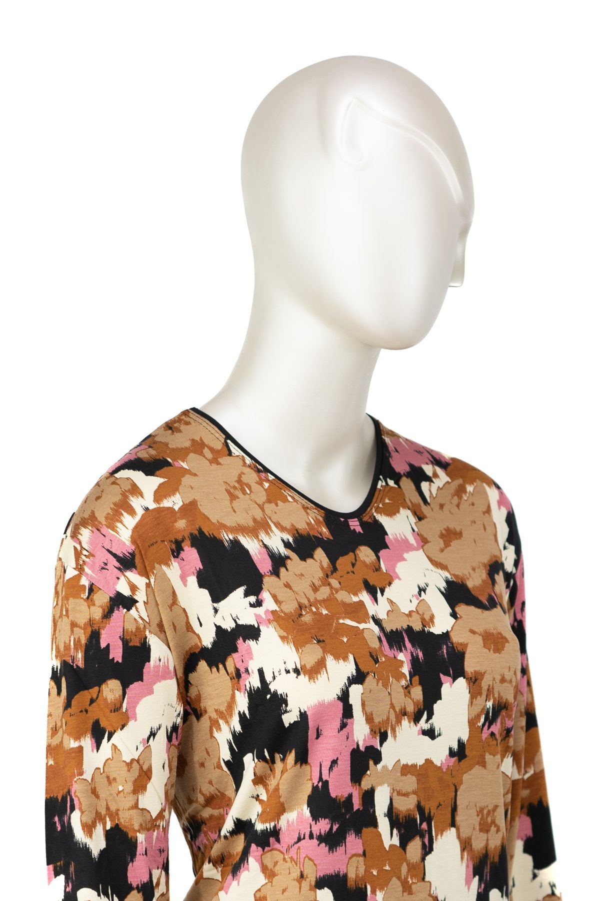 Kadın Turlu Viskon Penye Kumaş Anne Bluz Kadife Çiçeği Desenli Hafif V Yaka Tam Kalıp