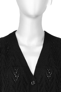 Kadın Kışlık Pamuklu Triko Klasik Örme Anne Yelek Kilim Örgü Model Önden Düğmeli Çift Cepli