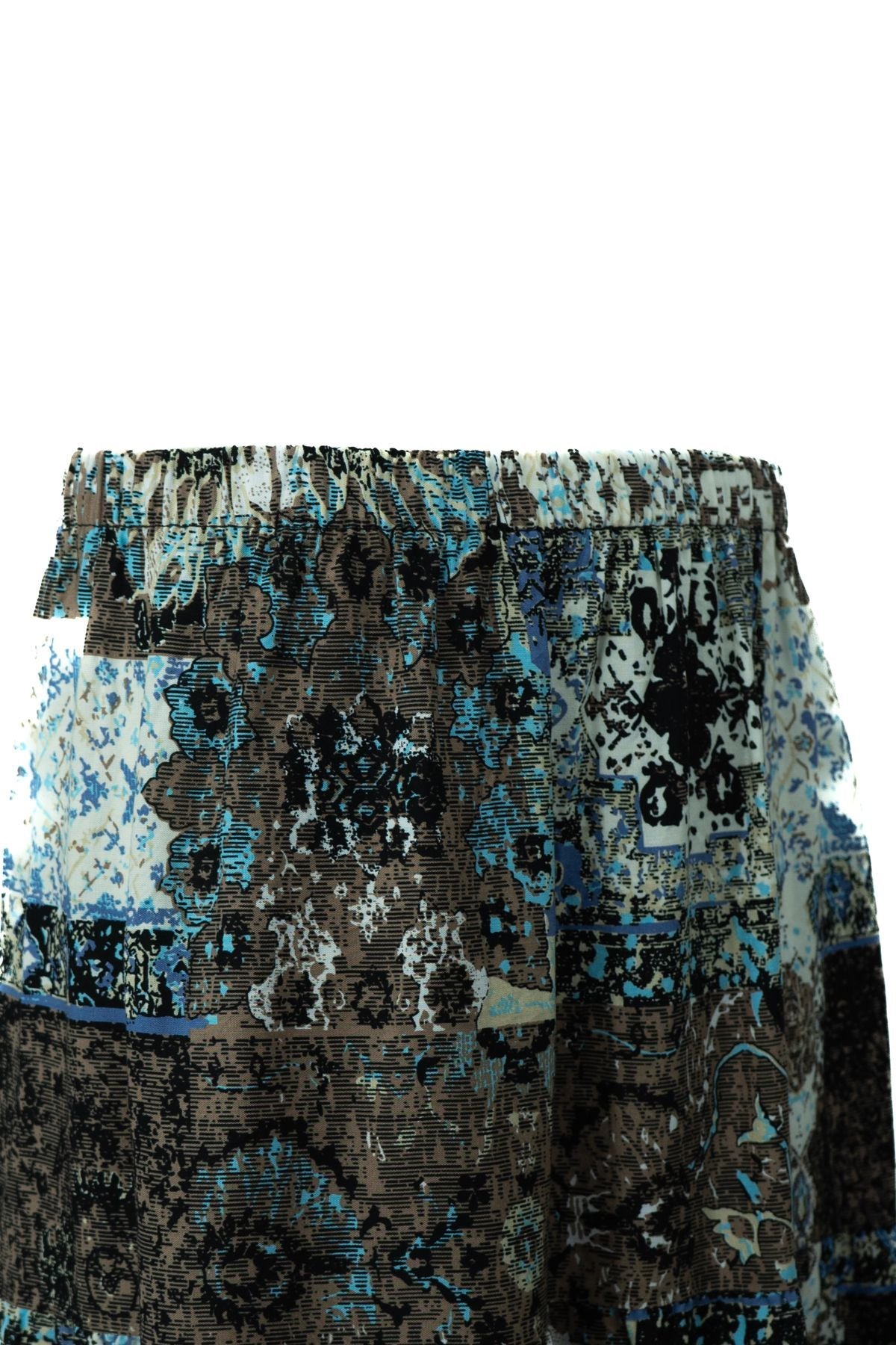 Kadın Dokuma Viskon Kumaş Parçalı Anne Etek Sümbül Çiçeği Desenli Beli Lastikli Rahat Kesim