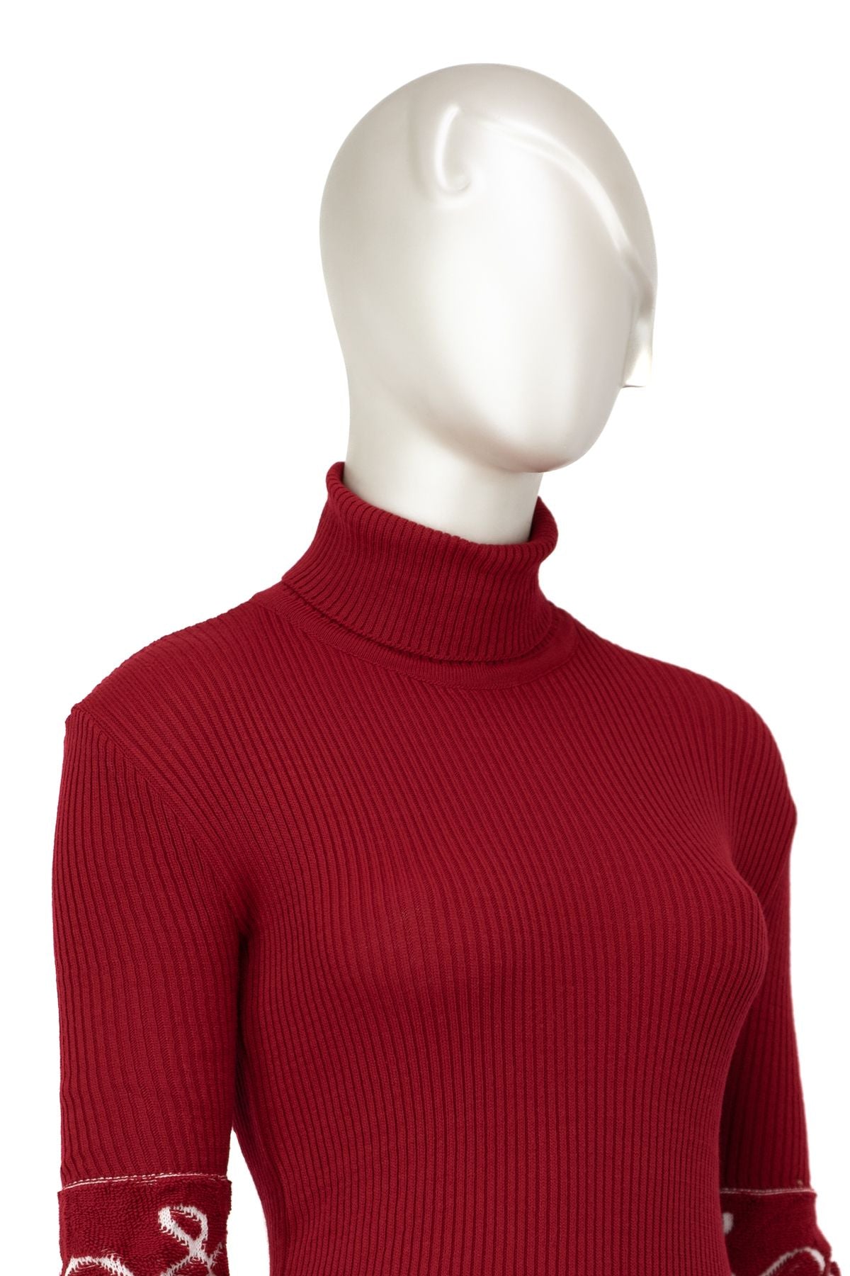 Kadın Kışlık Kolları Şık Boncuklu Tam Boğazlı Yaka Bedene Oturan Örme Triko Badi Kazak