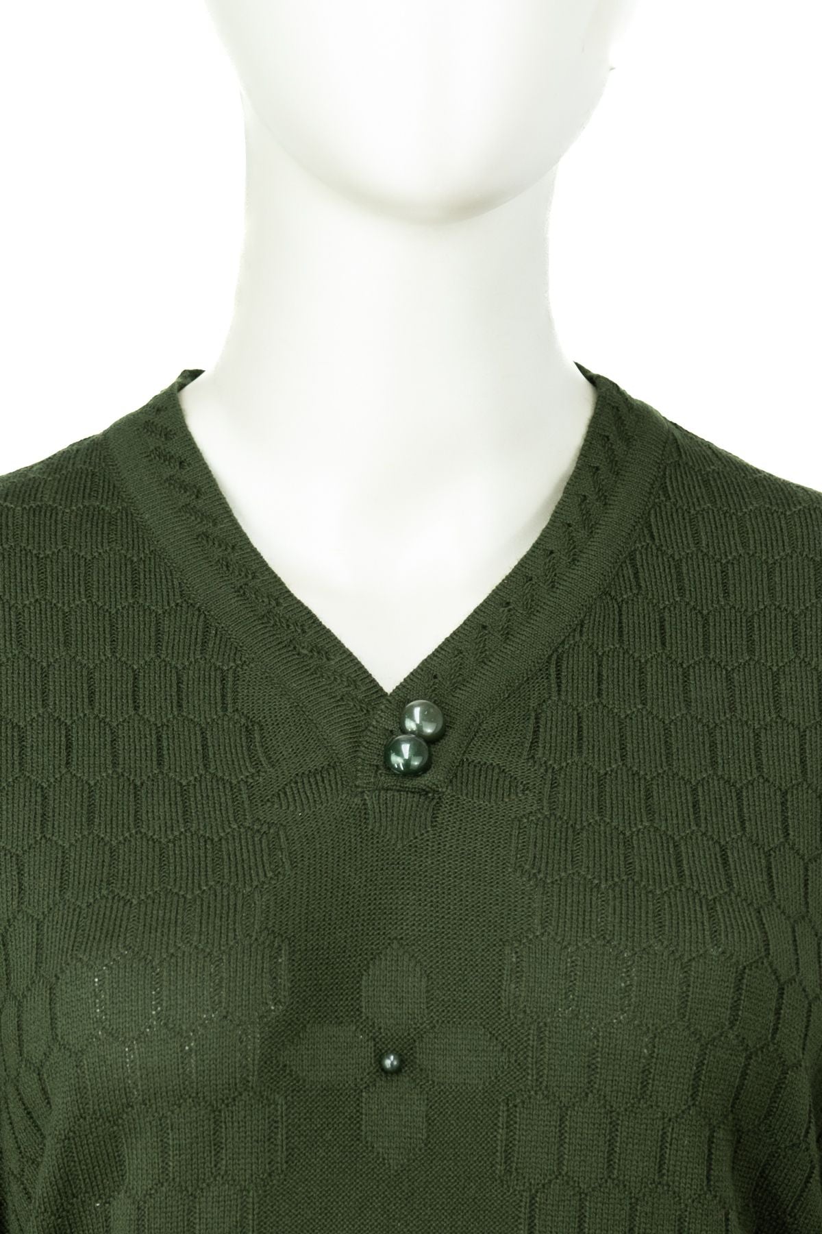 Kadın Kışlık Pamuklu Triko Dokuma Anne Kazak Boncuklu Petek Motifli V Yakalı Rahat Kesim