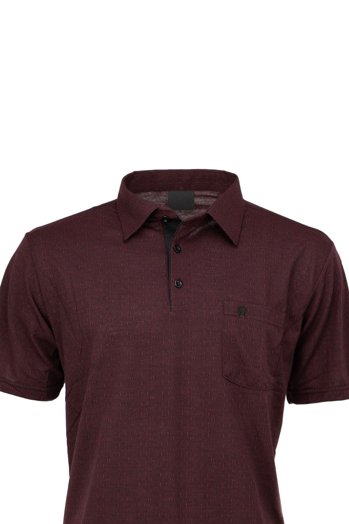 Erkek Pamuklu Kumaş T-Shirt Düğmeli Gömlek Yaka Cepli Kısa Kol Desenli Rahat Kesim Tam Kalıp