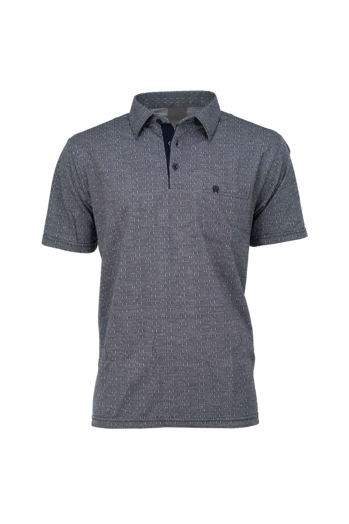 Erkek Pamuklu Kumaş T-Shirt Düğmeli Gömlek Yaka Cepli Kısa Kol Desenli Rahat Kesim Tam Kalıp
