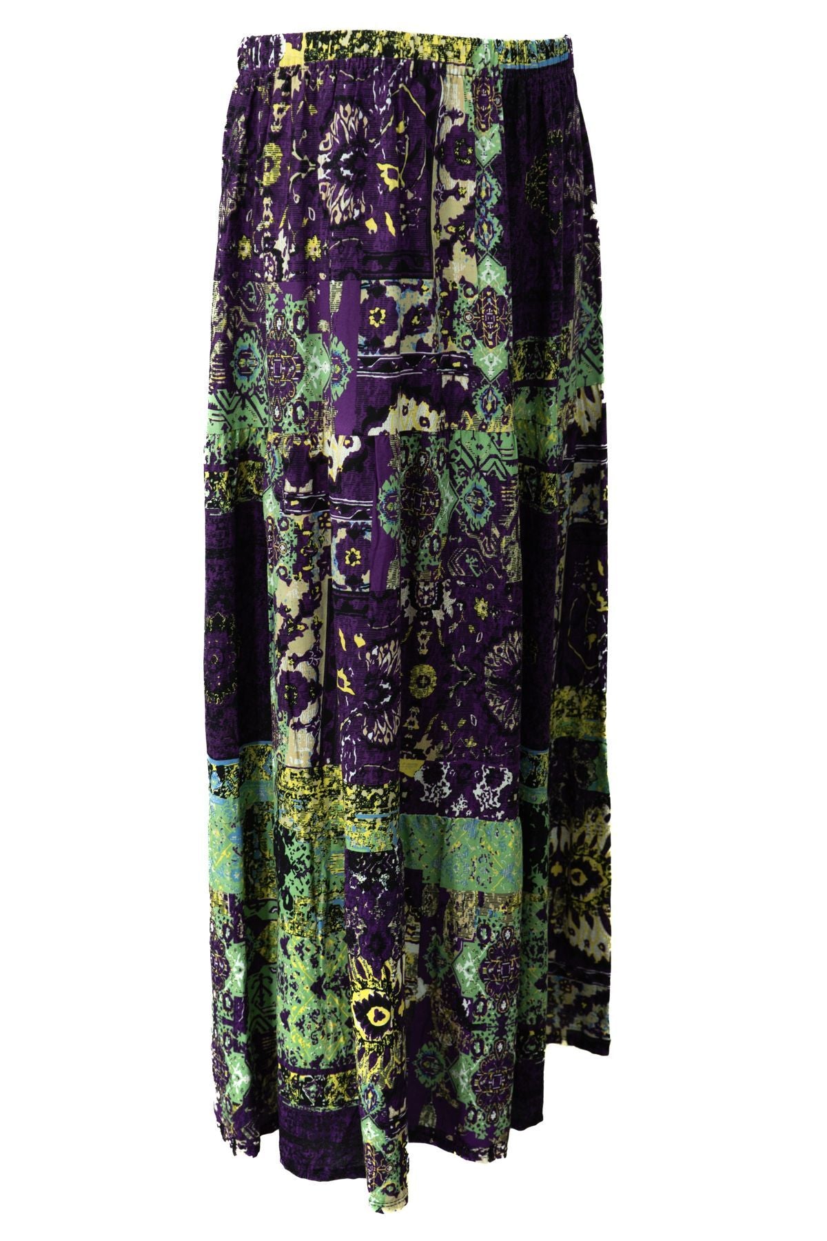 Kadın Dokuma Viskon Kumaş Parçalı Anne Etek Sümbül Çiçeği Desenli Beli Lastikli Rahat Kesim