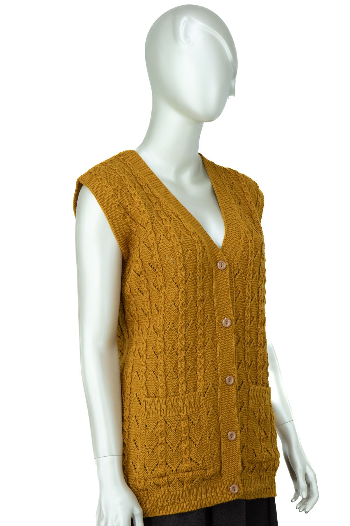 Kadın Kışlık Pamuklu Triko Örme Anne Yelek Bahar Model Önden Düğmeli Çift Cepli Rahat Kesim