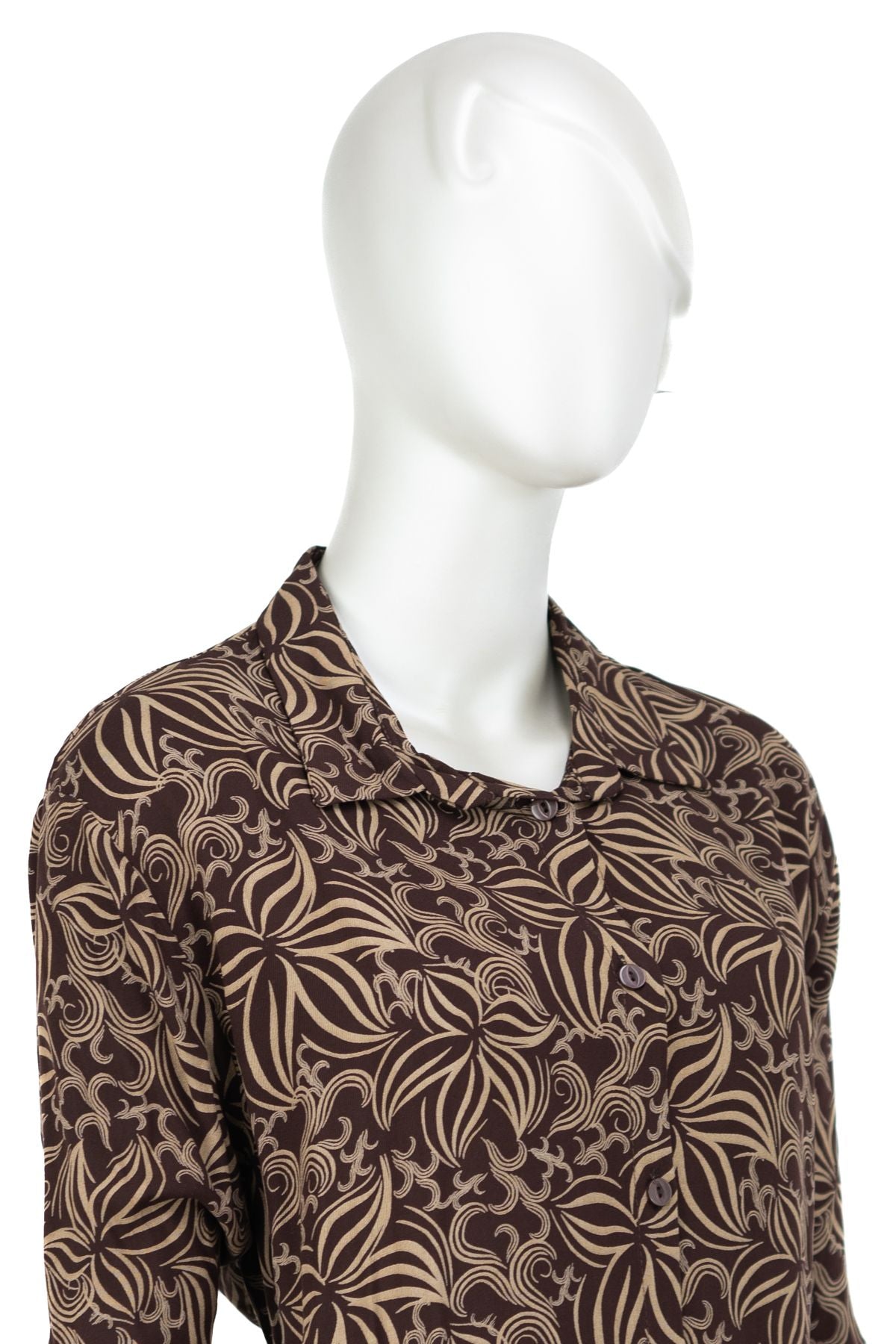 Kadın %100 Pamuk Kumaş Klasik Anne Gömlek Manolya Desenli Düğmeli Rahat Kesim Tam Kalıp